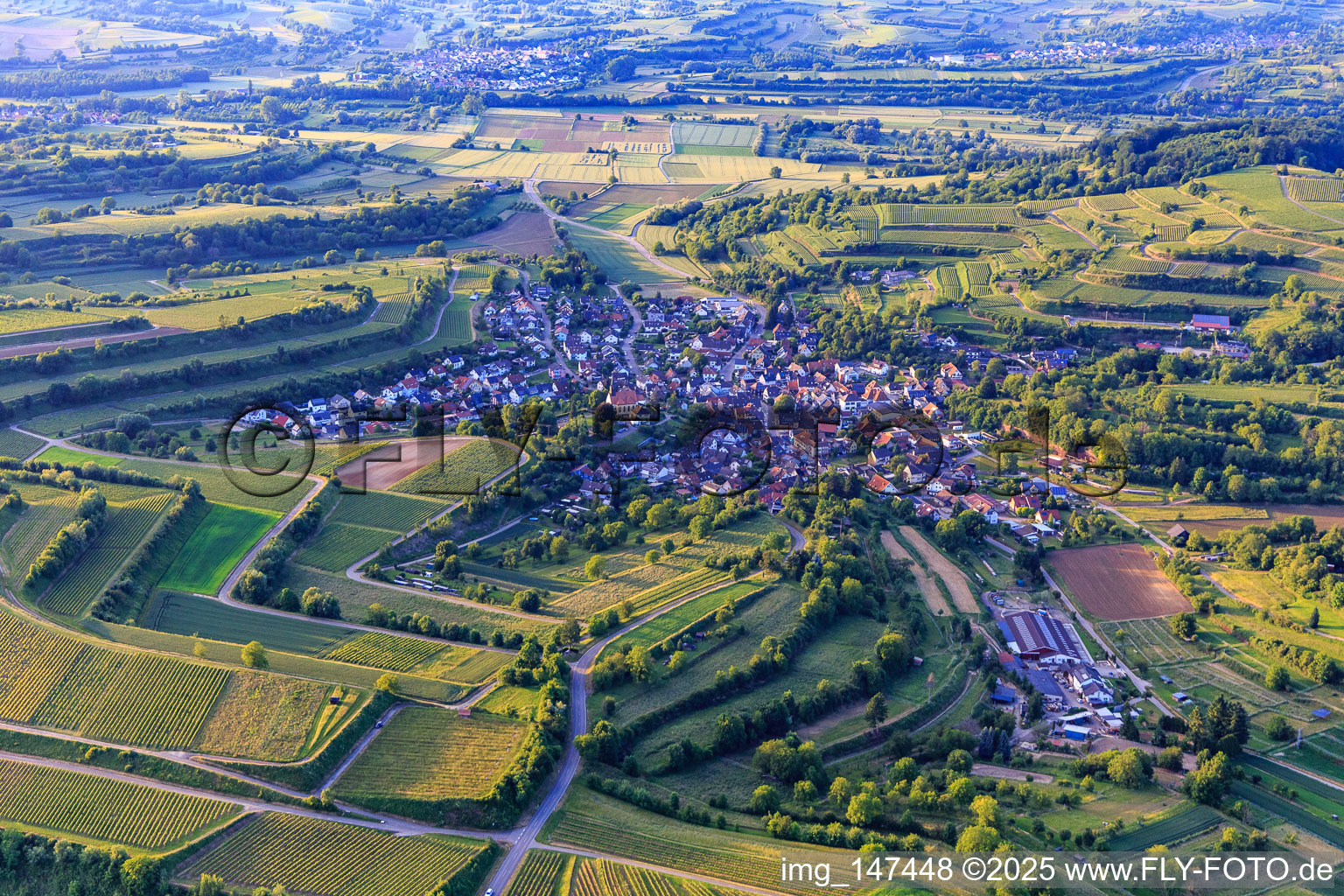 View of the wine-growing village from the northeast in Malterdingen in the state Baden-Wuerttemberg, Germany
