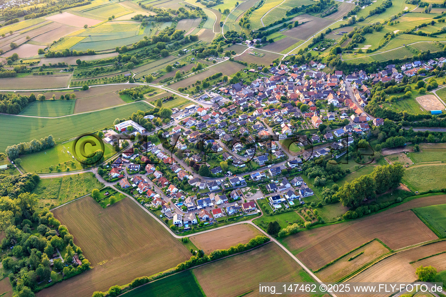 Aerial view of View of the winegrowing village from the southeast in the district Tutschfelden in Herbolzheim in the state Baden-Wuerttemberg, Germany