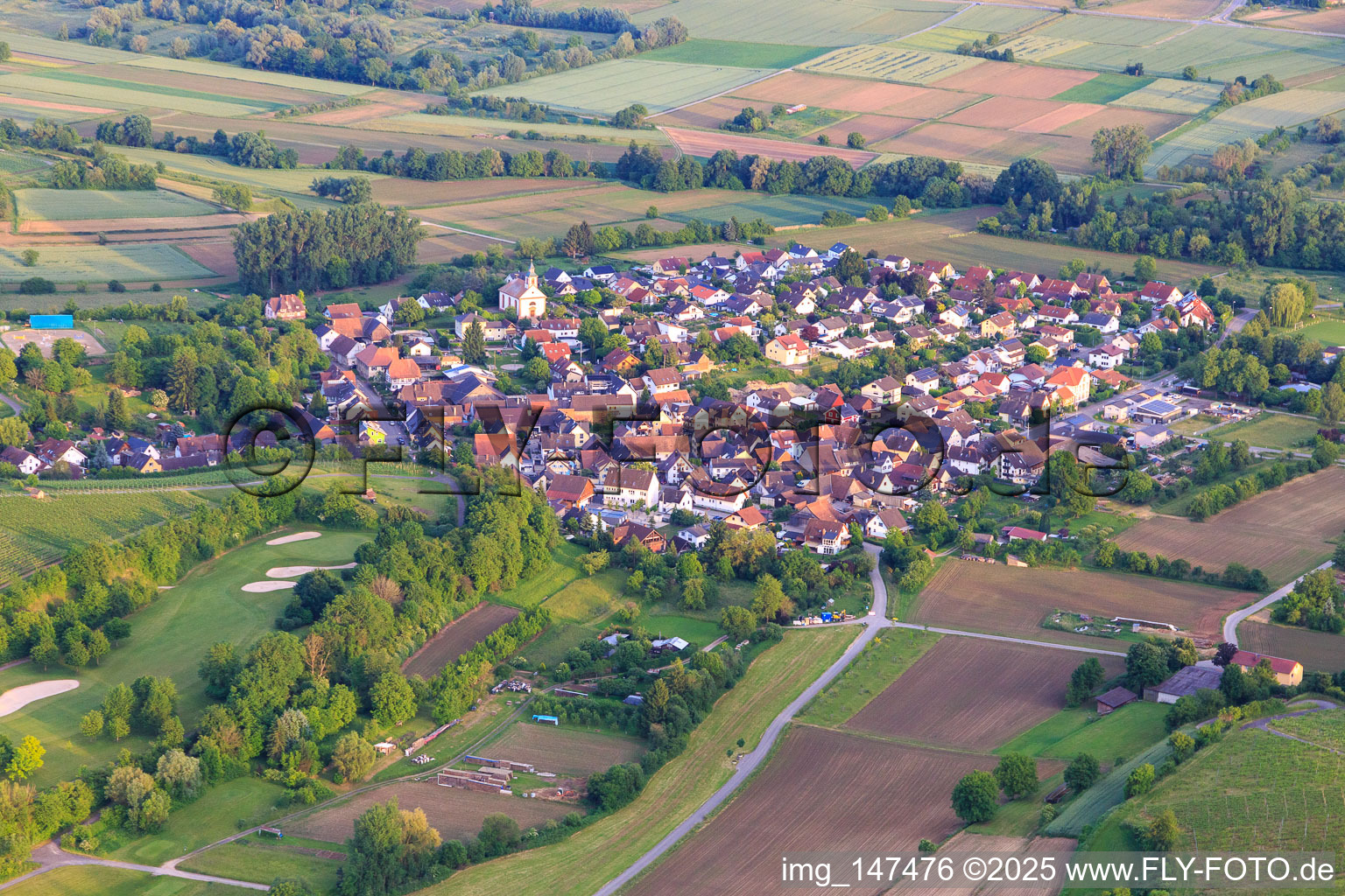 Village view from the north in the district Tutschfelden in Herbolzheim in the state Baden-Wuerttemberg, Germany