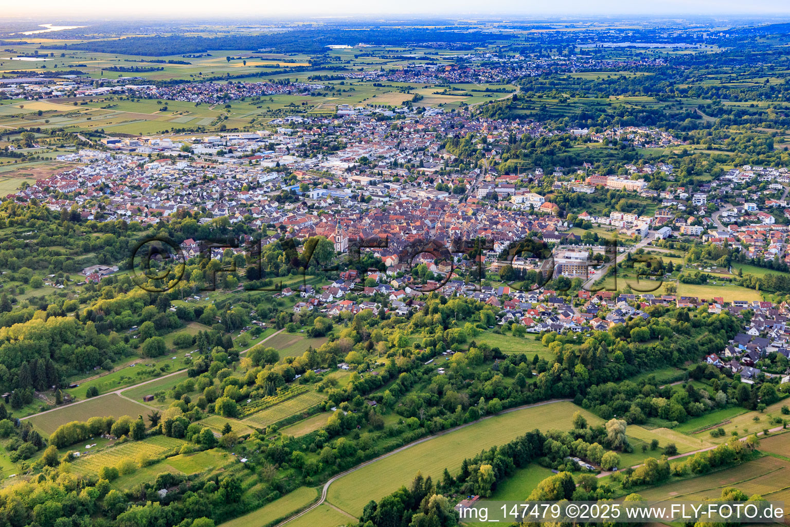 City view from the southeast in Ettenheim in the state Baden-Wuerttemberg, Germany