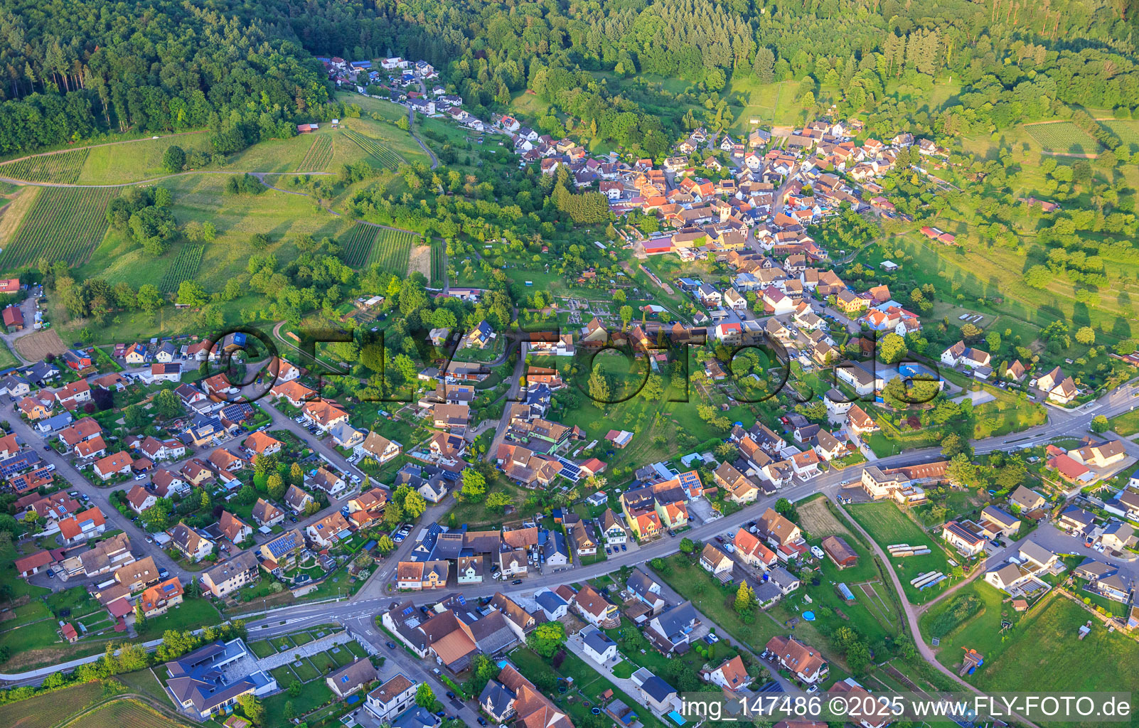 Aerial view of Village view from the southwest in the district Wallburg in Ettenheim in the state Baden-Wuerttemberg, Germany