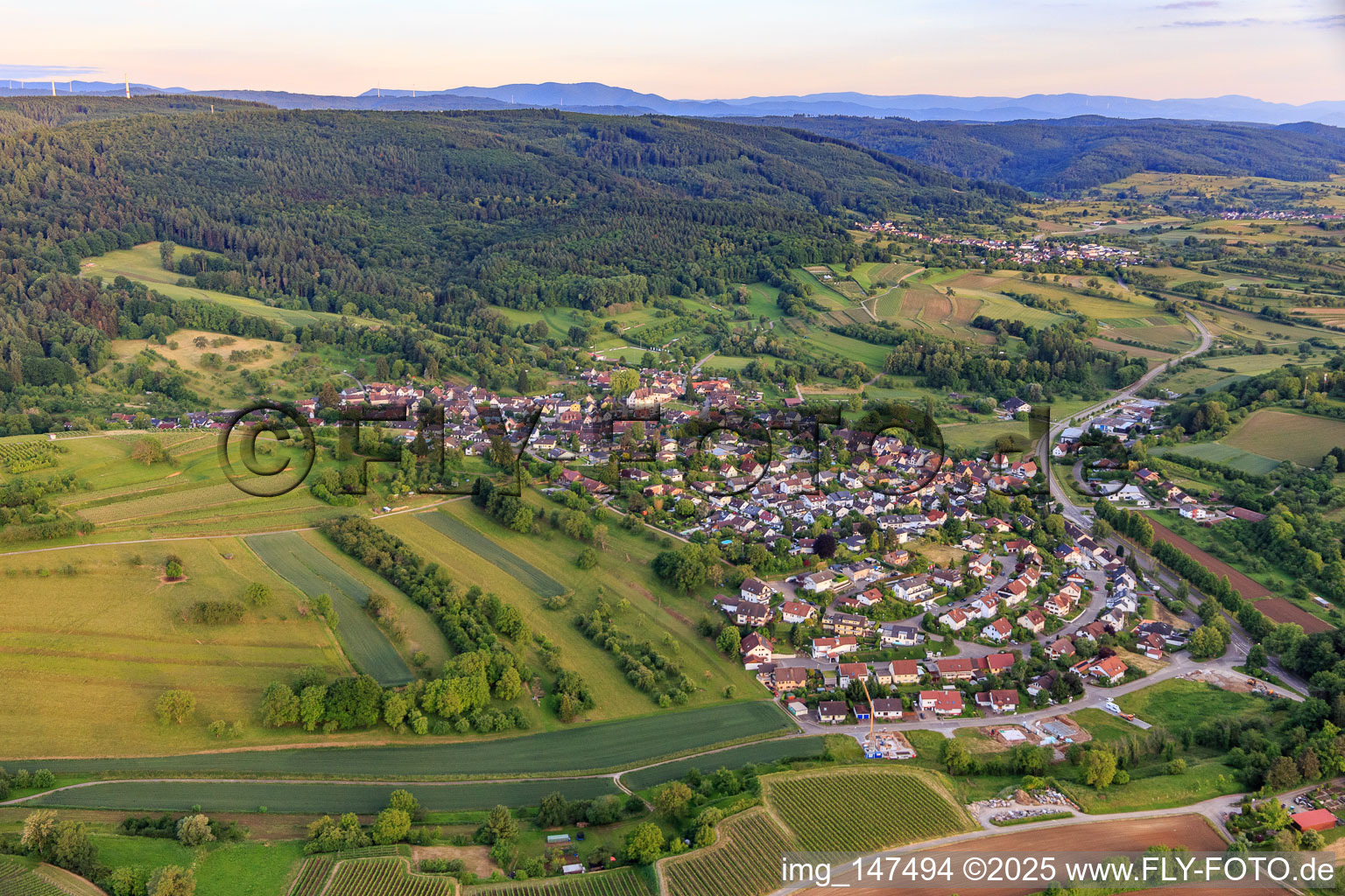 Aerial view of Village view from the north in the district Schmieheim in Kippenheim in the state Baden-Wuerttemberg, Germany
