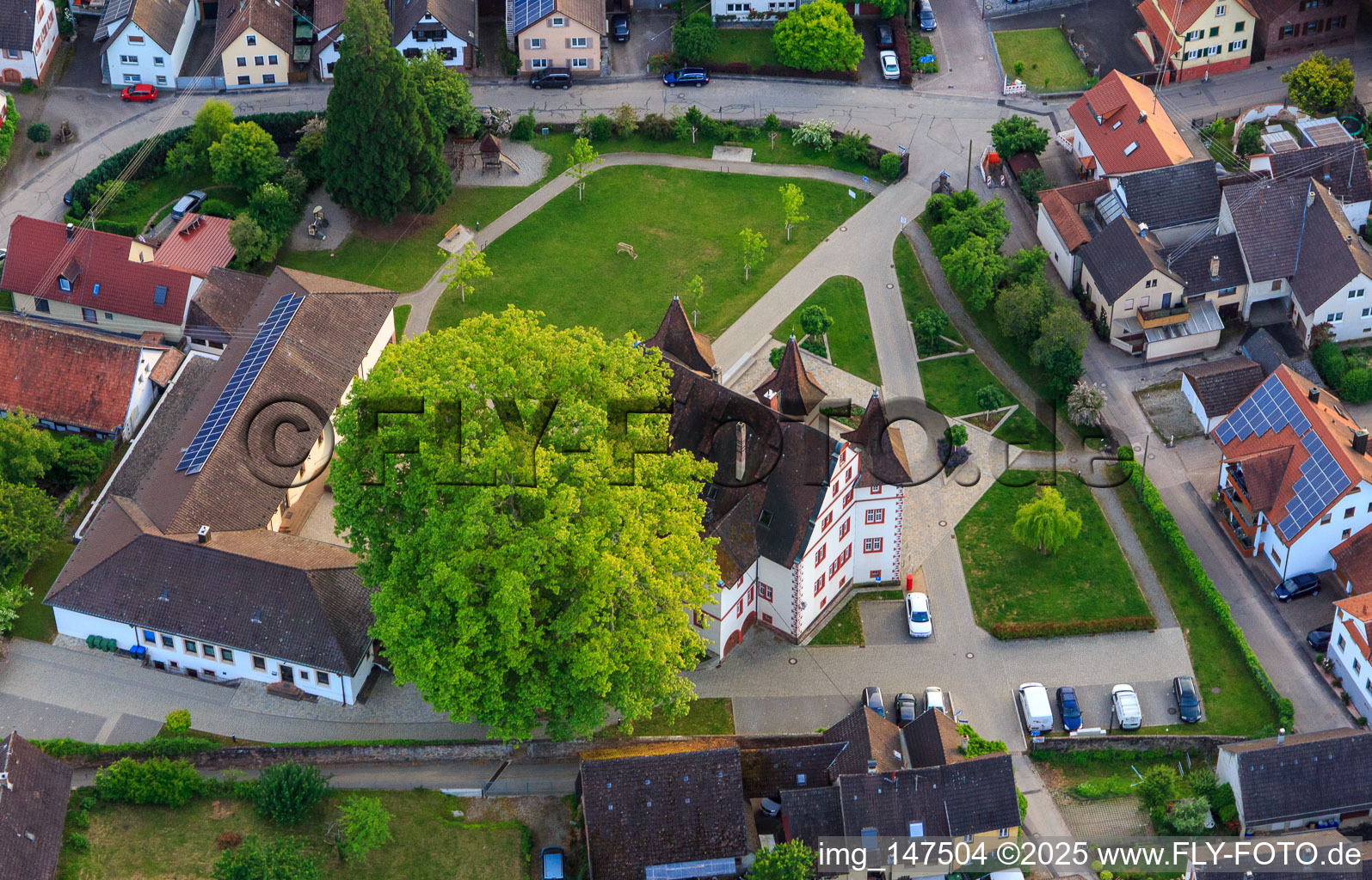 Aerial view of Schmieheim Castle in the district Schmieheim in Kippenheim in the state Baden-Wuerttemberg, Germany