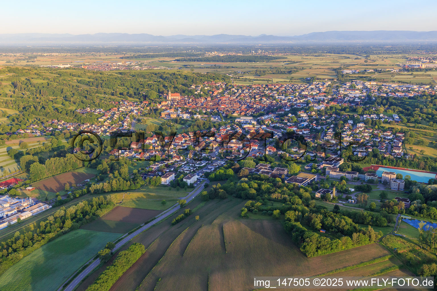 City view from the east in Ettenheim in the state Baden-Wuerttemberg, Germany