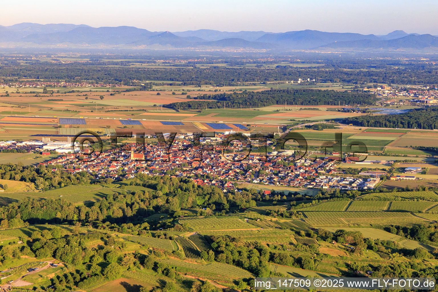 View of the town from the northeast in Ringsheim in the state Baden-Wuerttemberg, Germany