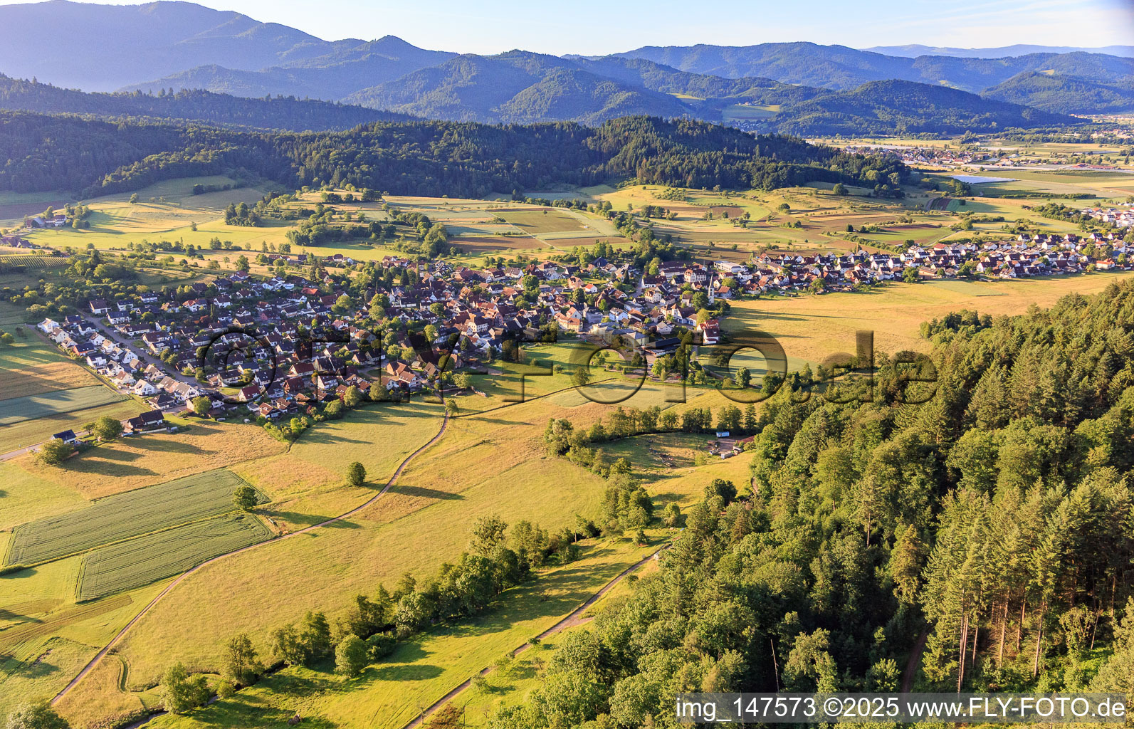 Village view from the northwest in Sexau in the state Baden-Wuerttemberg, Germany