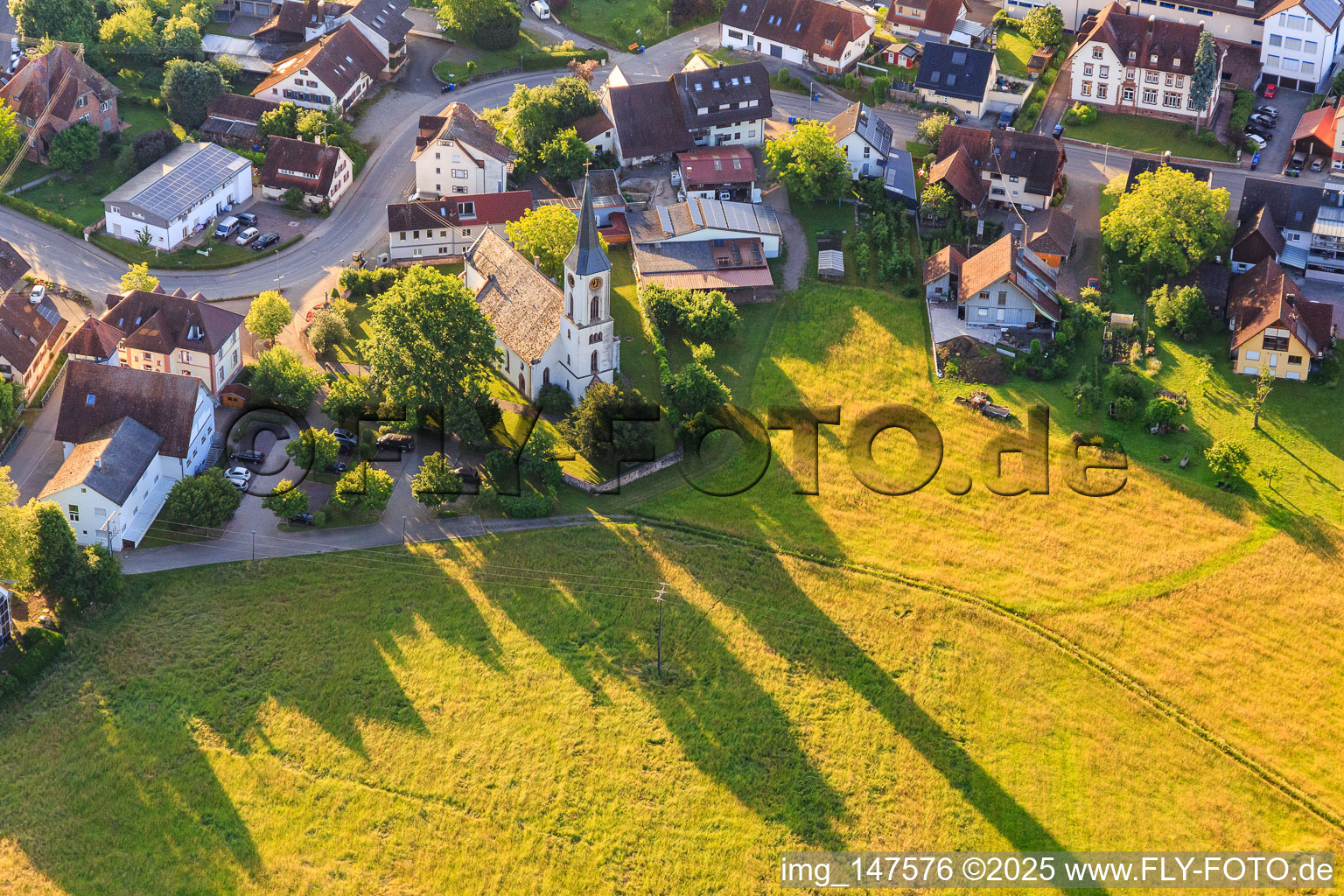 Village church in the morning in Sexau in the state Baden-Wuerttemberg, Germany