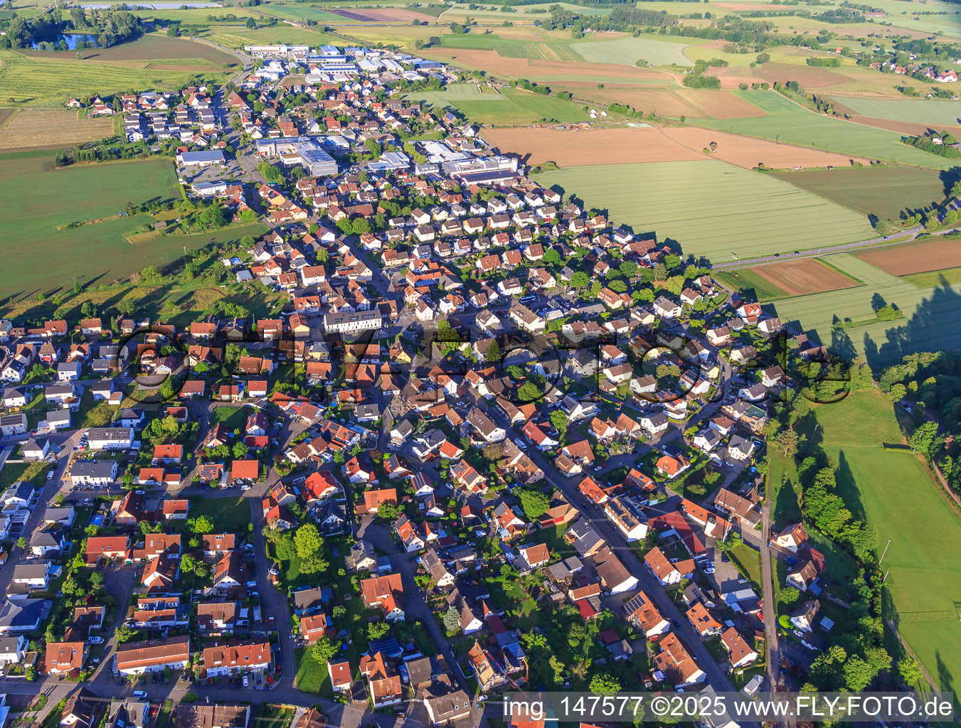 Village overview from the northeast in the district Lörch in Sexau in the state Baden-Wuerttemberg, Germany