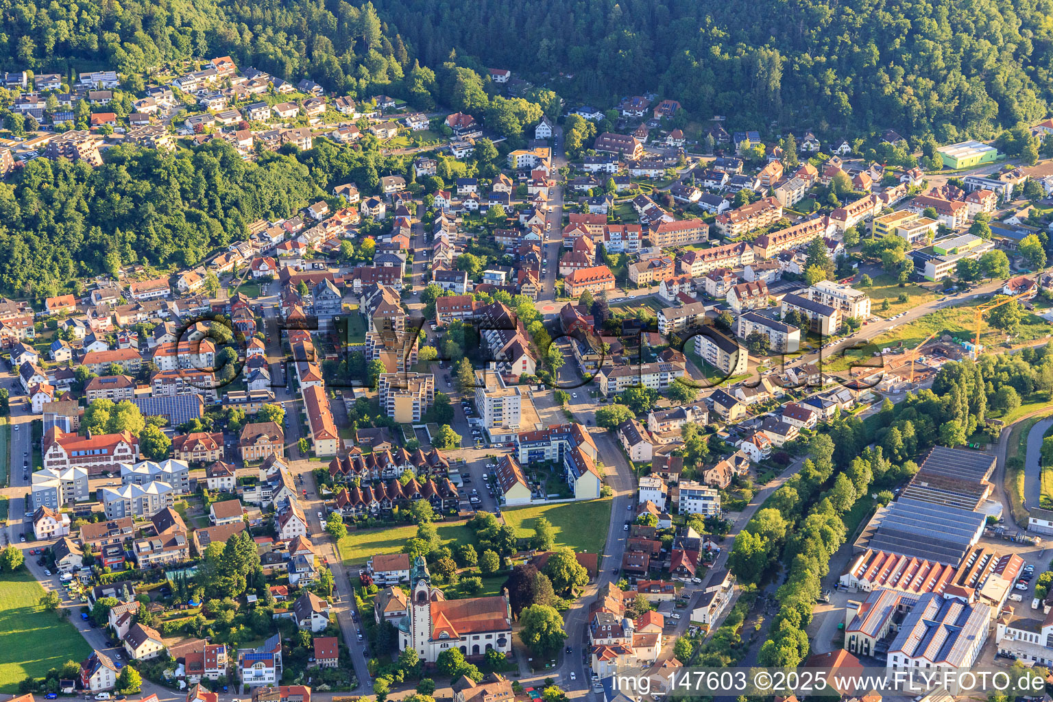 View of the town from the south in the district Kollnau in Waldkirch in the state Baden-Wuerttemberg, Germany