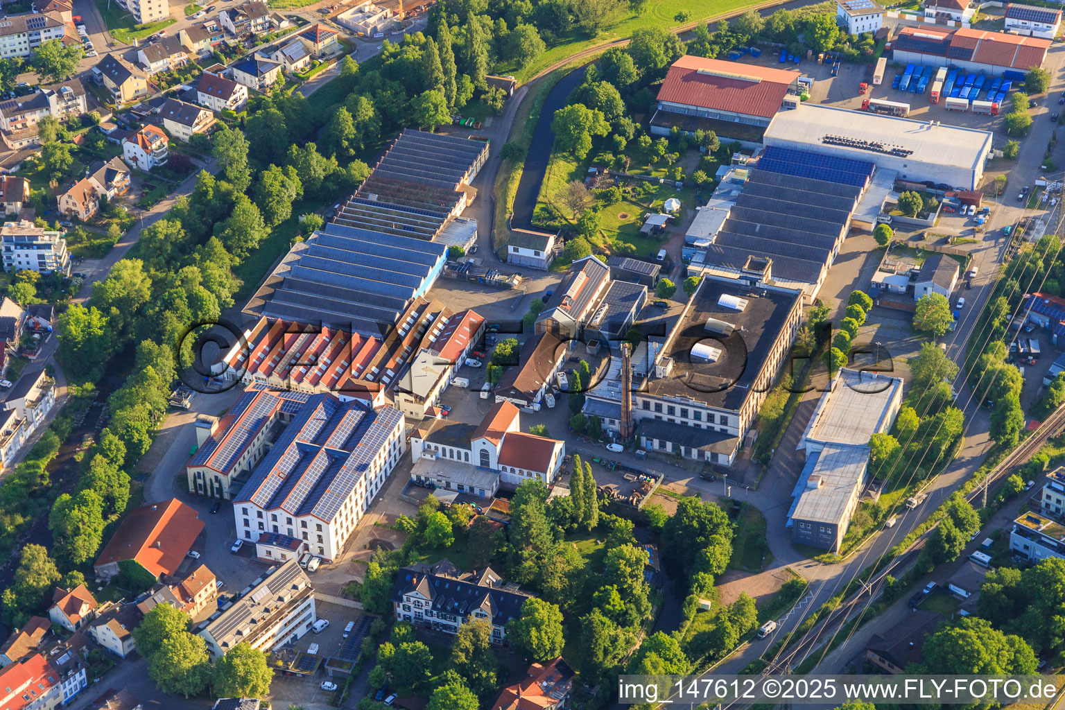 Industrial area at the Gewerbekanal with Ganter Interior GmbH - general contractor for interior design, Tobias Brüsch and Moto-Thek warehouse sales in the district Kollnau in Waldkirch in the state Baden-Wuerttemberg, Germany