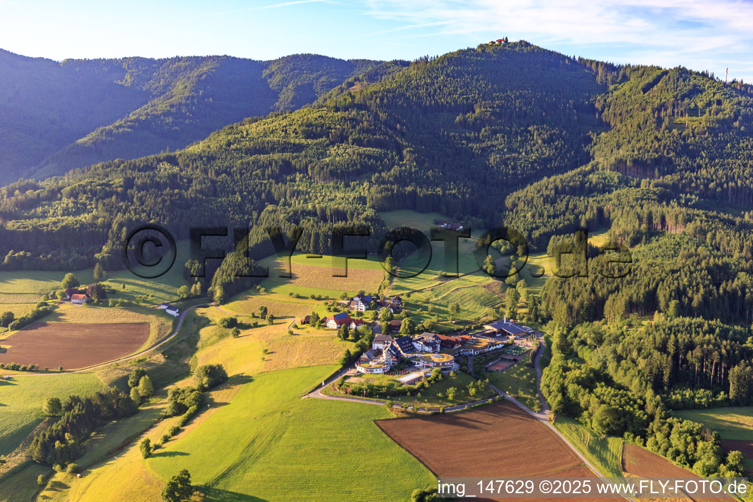 Elztalhotel under the pilgrimage chapel “Our Lady of Hörnleberg” in the district Rüttlersberg in Winden im Elztal in the state Baden-Wuerttemberg, Germany