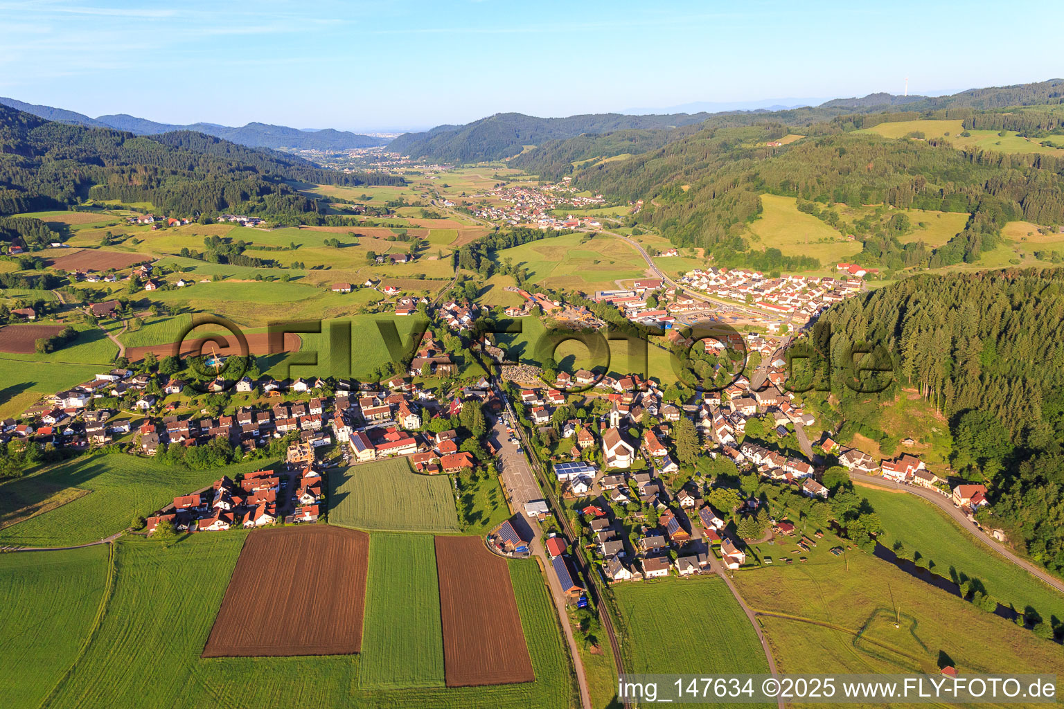 View of the Elz Valley from the northeast in the district Allmend in Winden im Elztal in the state Baden-Wuerttemberg, Germany