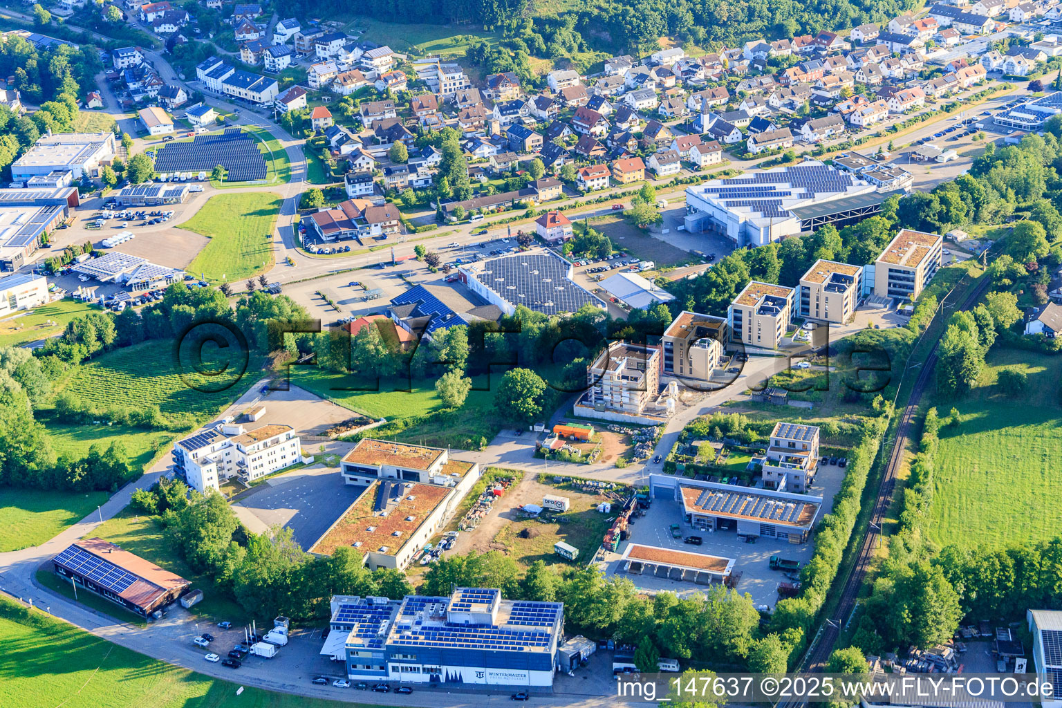 Weilertalstraße commercial area with TEAM GRÜN Furtner-Althaus Garden and Landscape Construction GmbH and Obere Metzgerei Franz Winterhalter GmbH in Elzach in the state Baden-Wuerttemberg, Germany
