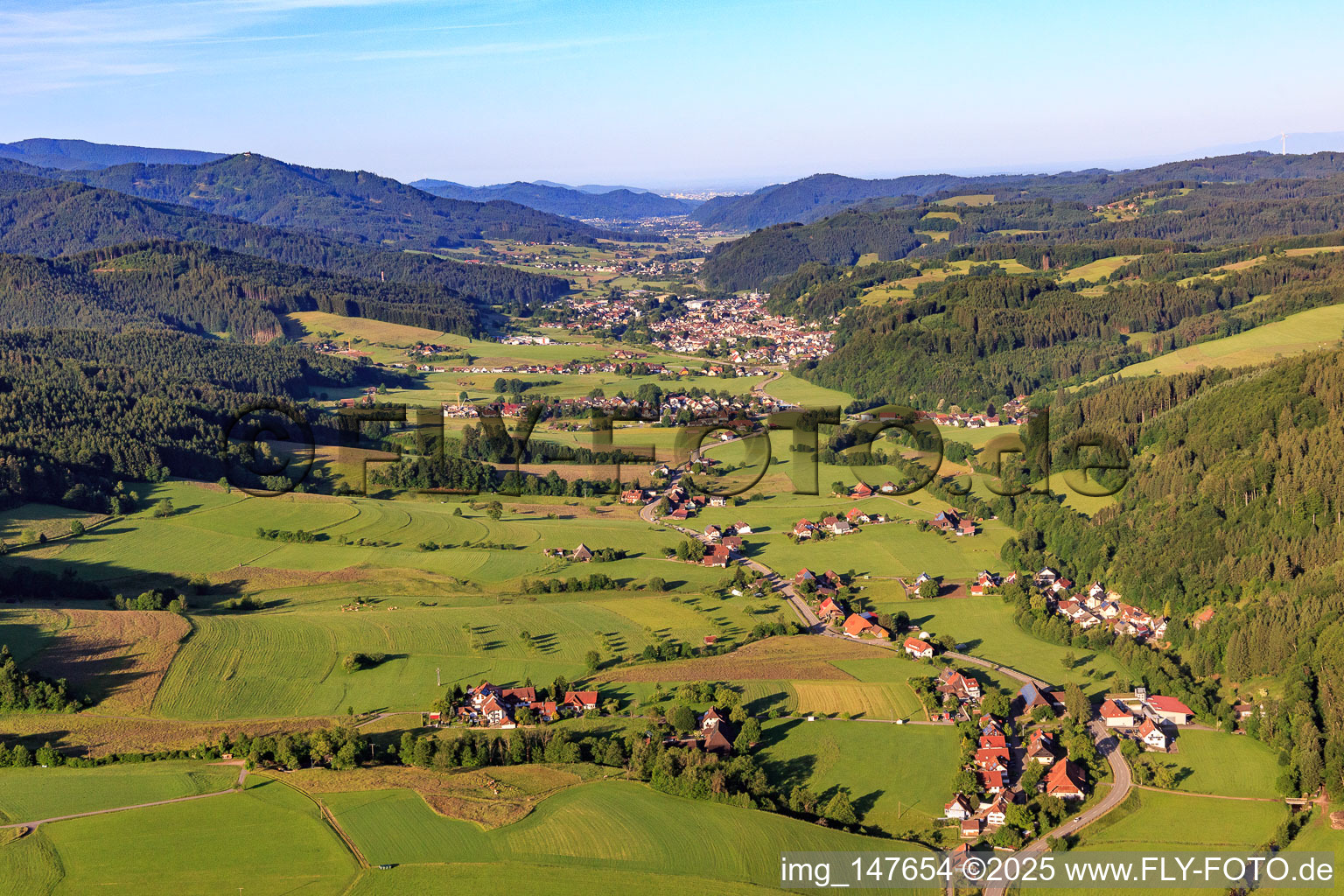 Aerial view of Elztal from the northeast in the district Unterprechtal in Elzach in the state Baden-Wuerttemberg, Germany