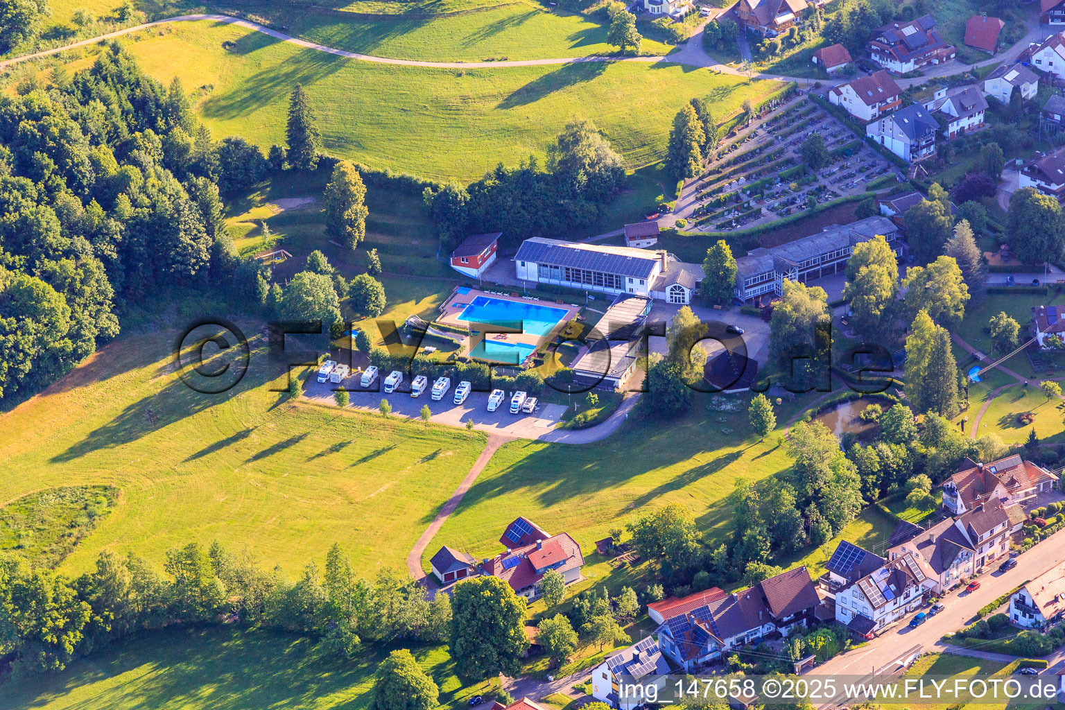Oberprechtal swimming pool and Elzwiese motorhome parking area in the district Dorf in Elzach in the state Baden-Wuerttemberg, Germany