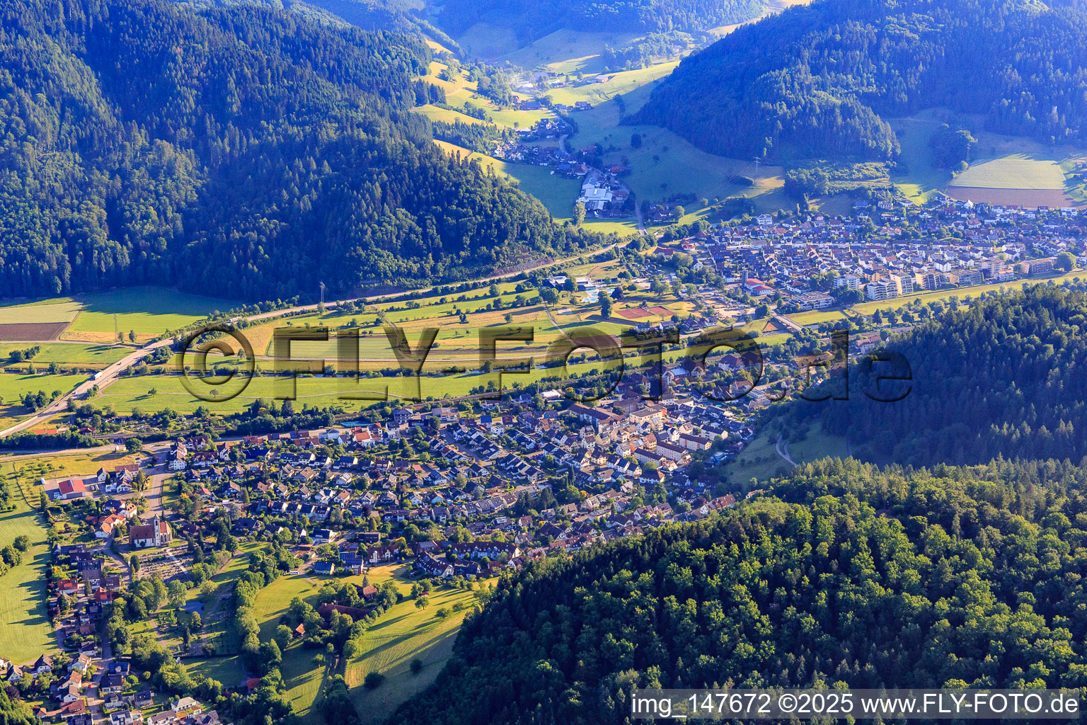 City view from the south in the Kinzig valley in Hausach in the state Baden-Wuerttemberg, Germany