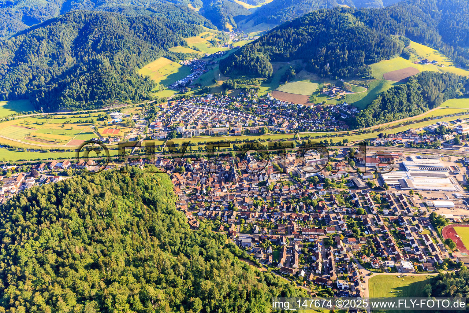 City overview from the south in Hausach in the state Baden-Wuerttemberg, Germany