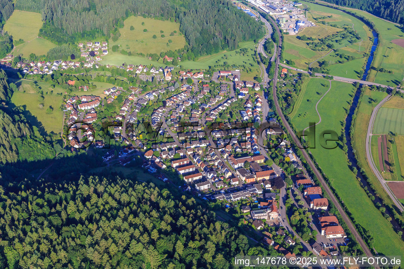 View of the town from the northeast in Hausach in the state Baden-Wuerttemberg, Germany