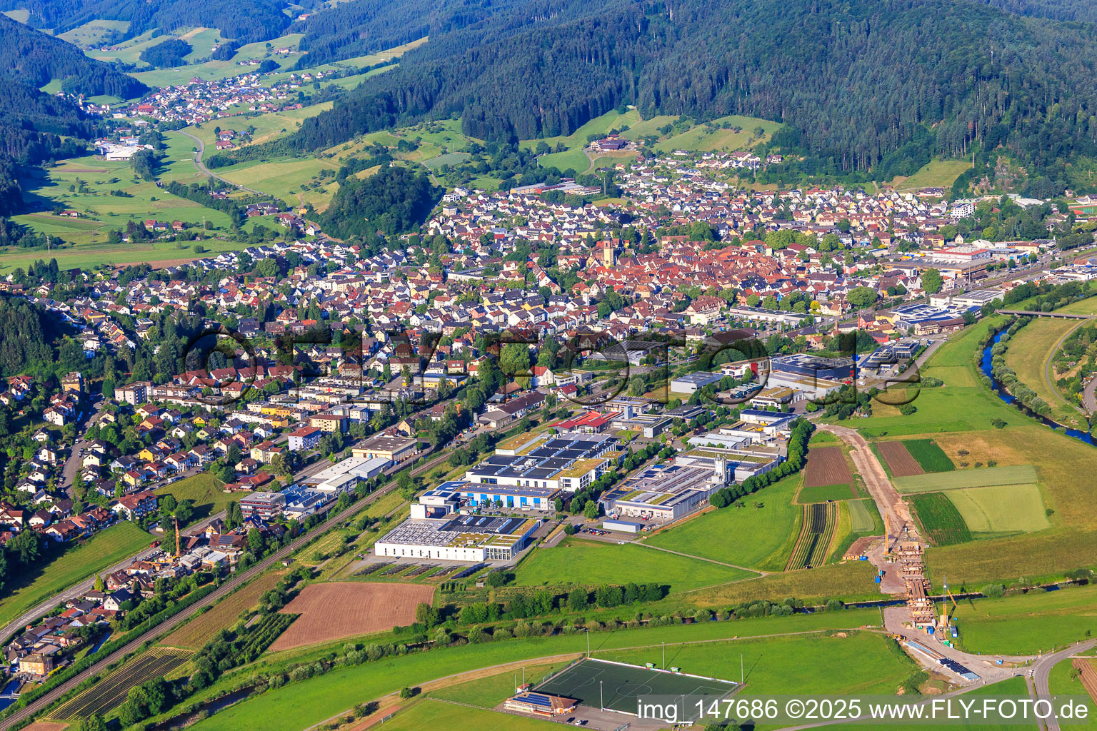 City view from the east in Haslach im Kinzigtal in the state Baden-Wuerttemberg, Germany