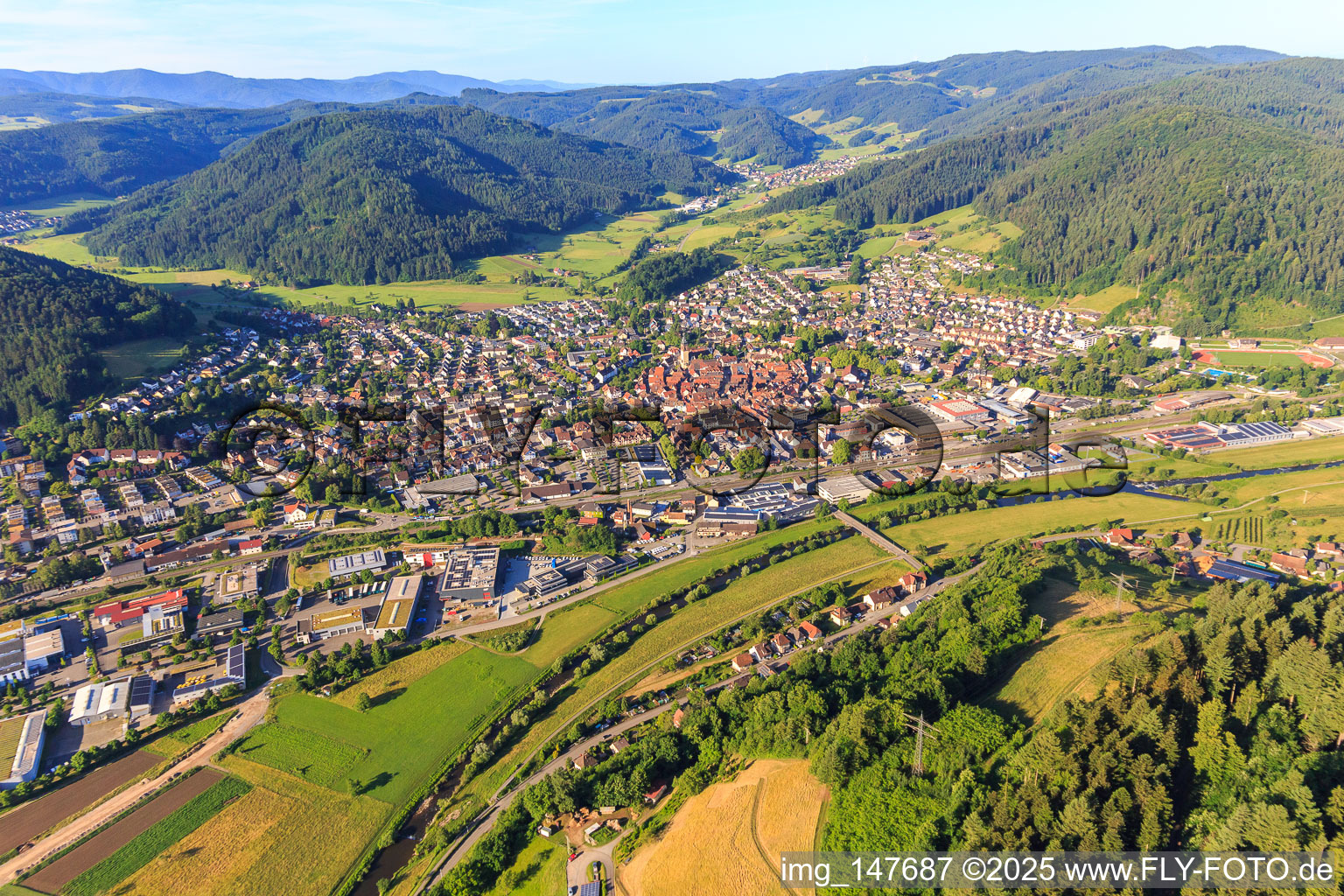City view from the north in Haslach im Kinzigtal in the state Baden-Wuerttemberg, Germany