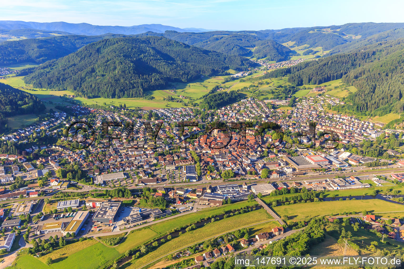 City overview from the north in Haslach im Kinzigtal in the state Baden-Wuerttemberg, Germany