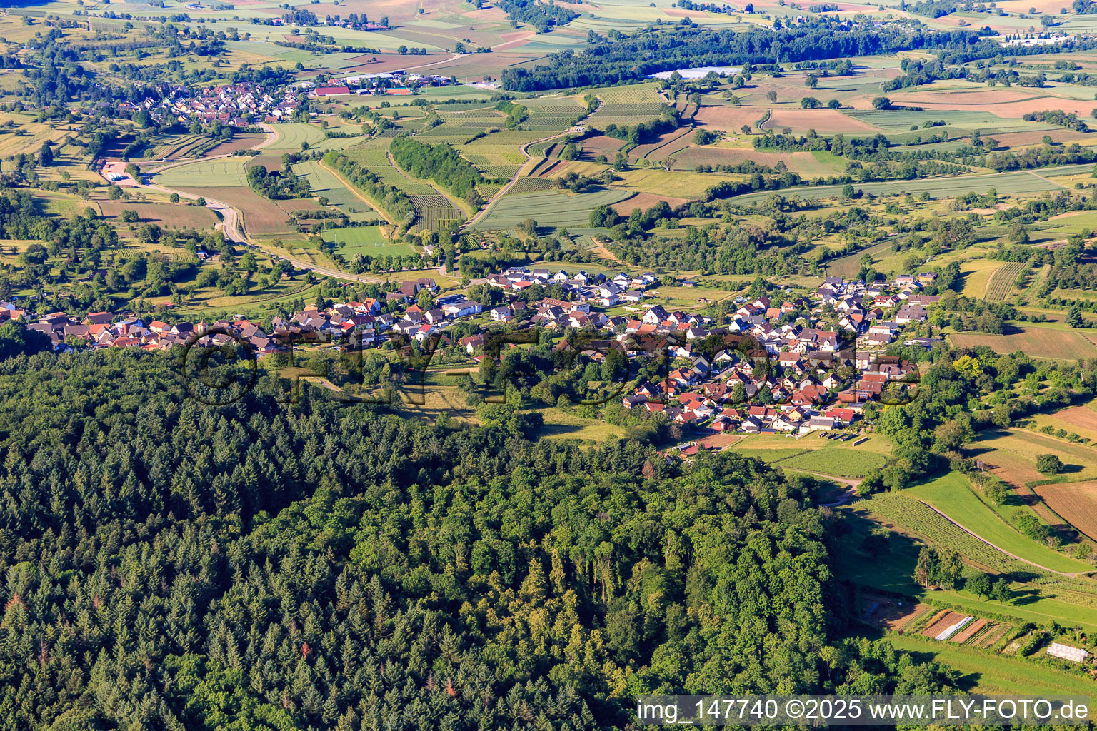 Village view from the northeast in the district Wallburg in Ettenheim in the state Baden-Wuerttemberg, Germany