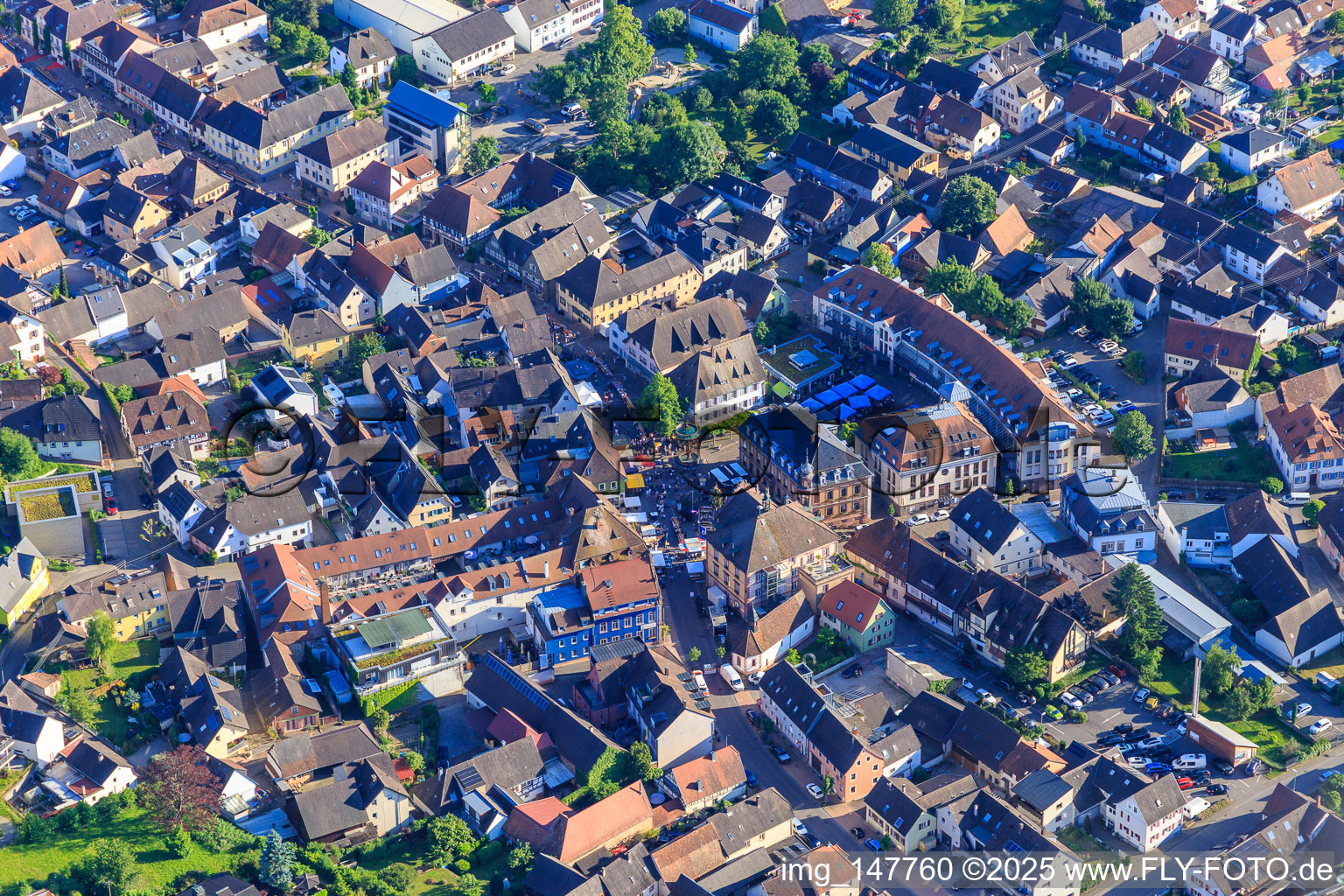 Market square with city festival in Herbolzheim in the state Baden-Wuerttemberg, Germany