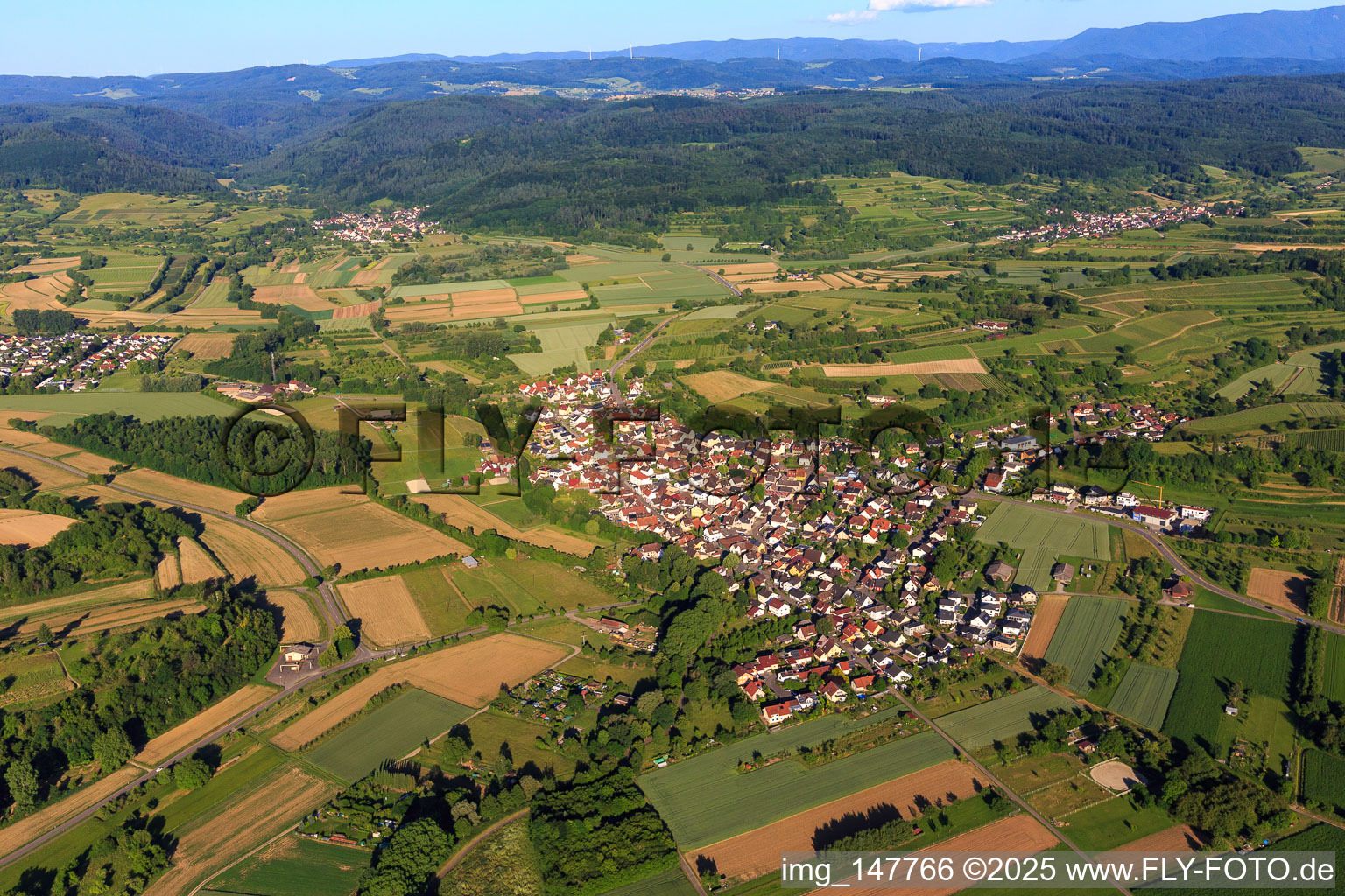 View of the town from the northeast in the district Wagenstadt in Herbolzheim in the state Baden-Wuerttemberg, Germany