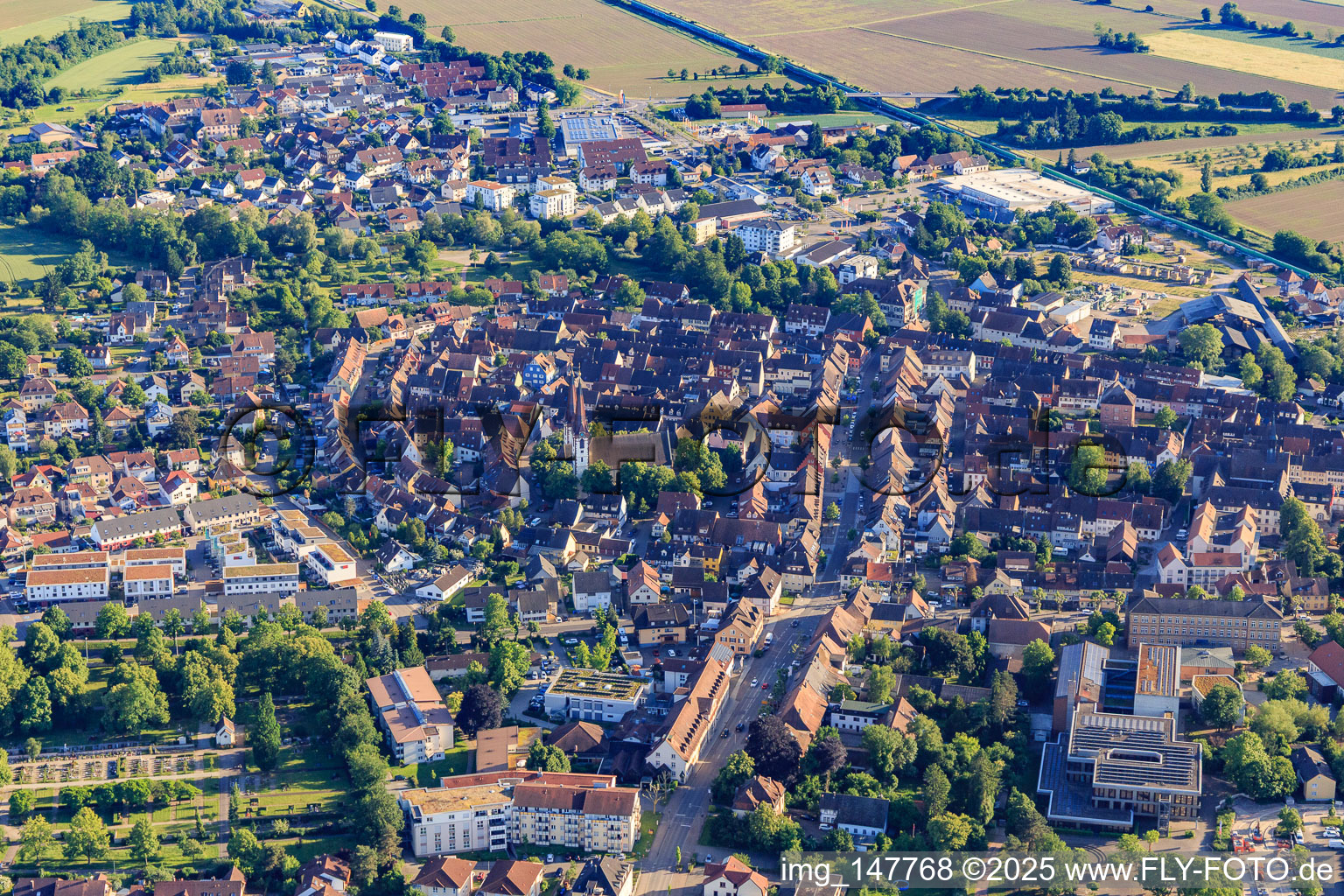 Main street from the north in the district Wonnental in Kenzingen in the state Baden-Wuerttemberg, Germany