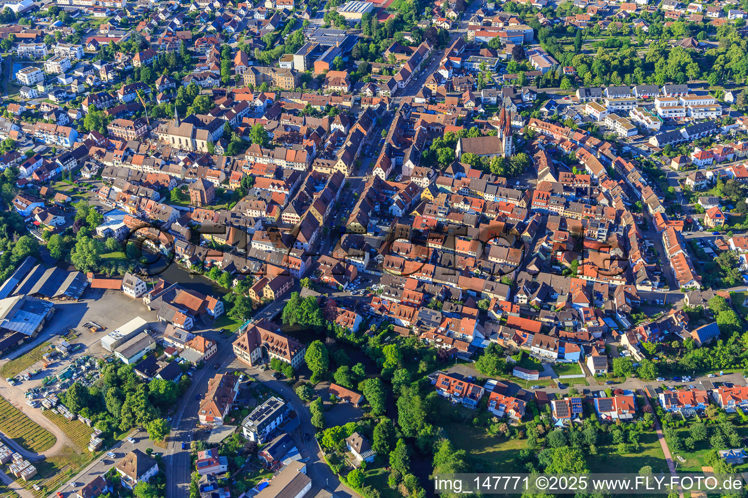 Upper and lower circle and main street from the south in the district Wonnental in Kenzingen in the state Baden-Wuerttemberg, Germany