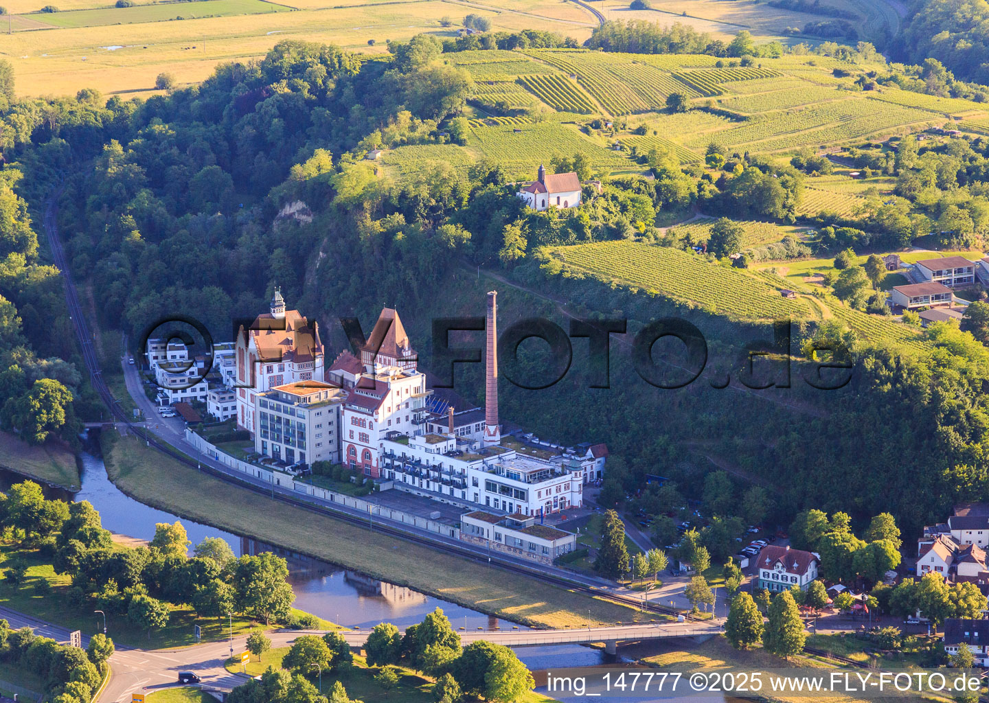Former Riegeler Brewery on the Elz with Messmer Art Gallery and Römerbräu Riegel - Brewery in Riegel am Kaiserstuhl in the state Baden-Wuerttemberg, Germany