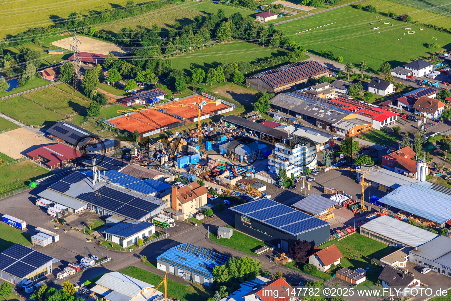Schochenwinkel industrial area with Bergmann Elektrosysteme GmbH, Koch - Voegele GmbH and BST Rinklin GmbH in Bahlingen am Kaiserstuhl in the state Baden-Wuerttemberg, Germany
