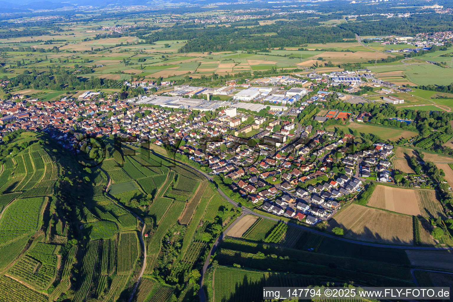 View of the town from the west in Bötzingen in the state Baden-Wuerttemberg, Germany
