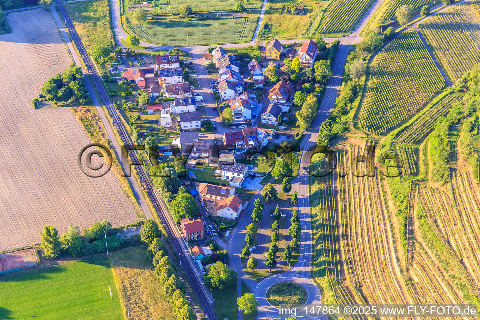 Settlement at the train station Achkarren in the district Achkarren in Vogtsburg im Kaiserstuhl in the state Baden-Wuerttemberg, Germany