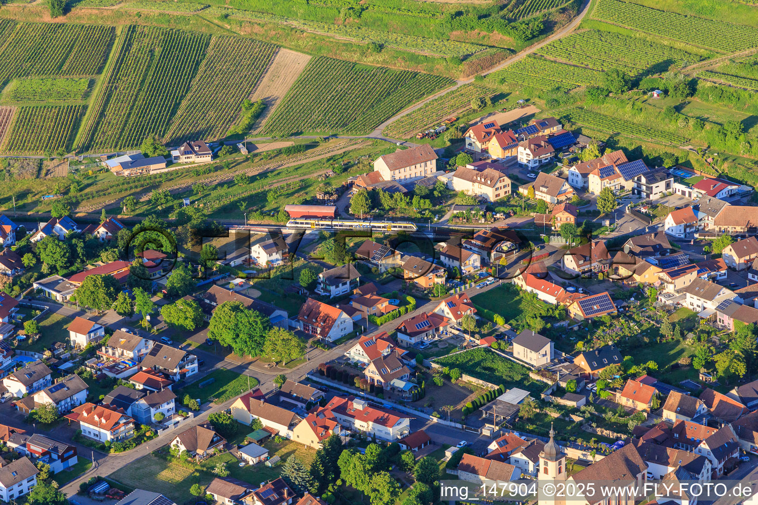 Regional train in station Jechtingen in the district Jechtingen in Sasbach am Kaiserstuhl in the state Baden-Wuerttemberg, Germany