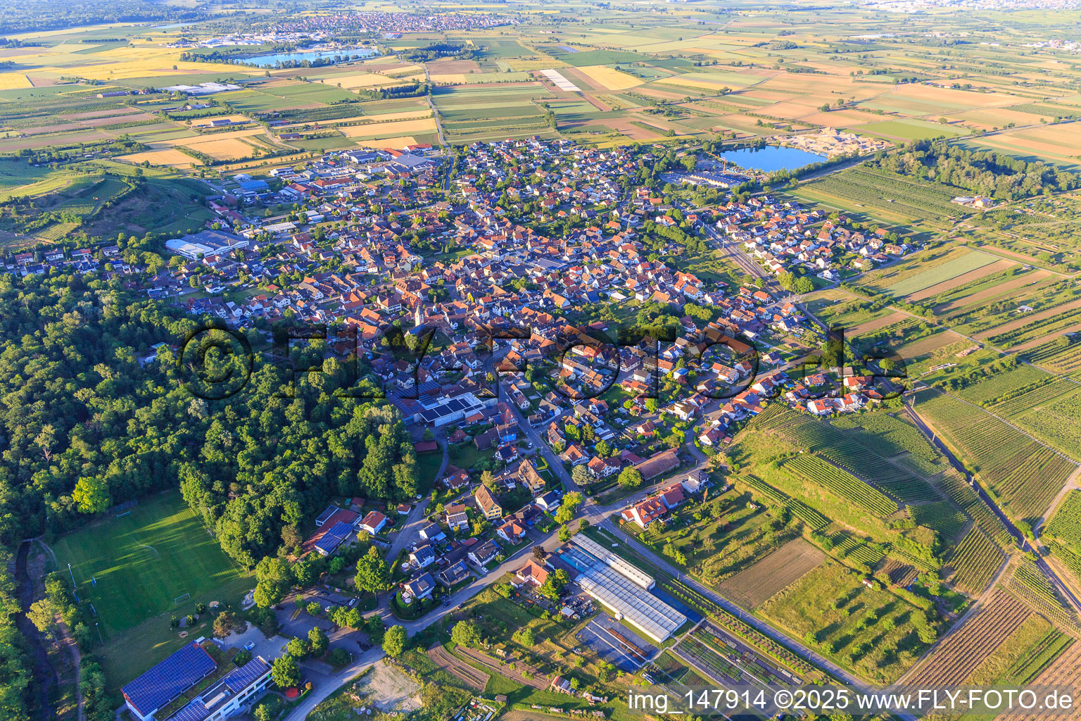 View of the town from the southwest in Sasbach am Kaiserstuhl in the state Baden-Wuerttemberg, Germany