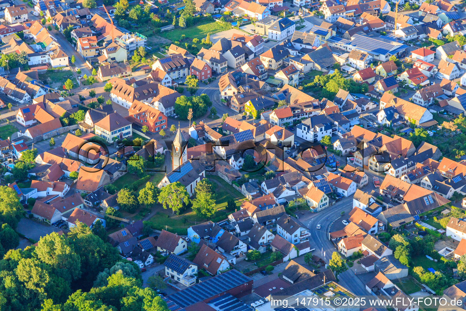 Church of St. Martin in the town center in Sasbach am Kaiserstuhl in the state Baden-Wuerttemberg, Germany