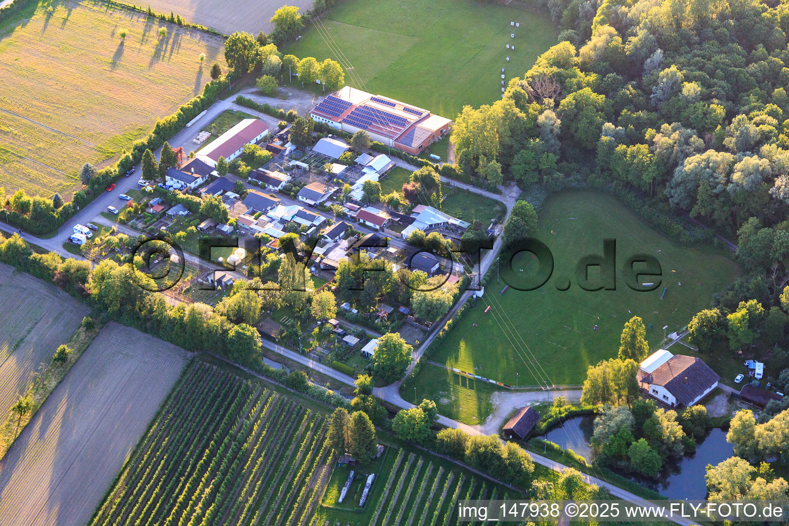 Club grounds of the Archery Friends Wyhl eV, Small Animal Breeding Club Wyhl and Dog Lovers Club in Wyhl am Kaiserstuhl in the state Baden-Wuerttemberg, Germany