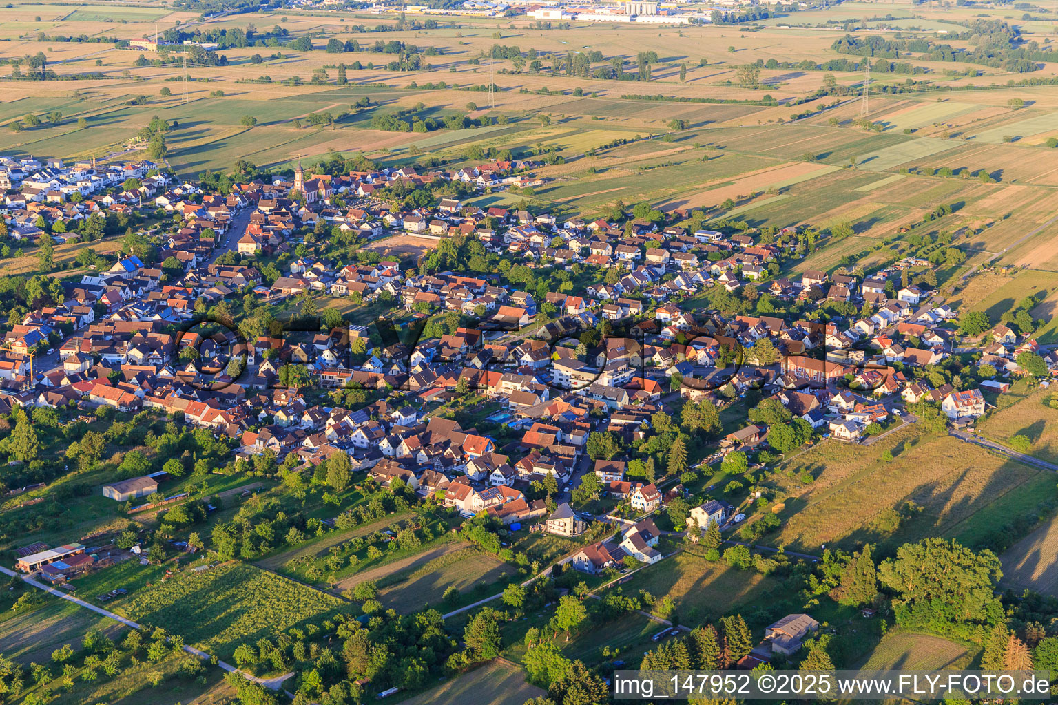 Overview of the town from the west in the district Oberhausen in Rheinhausen in the state Baden-Wuerttemberg, Germany