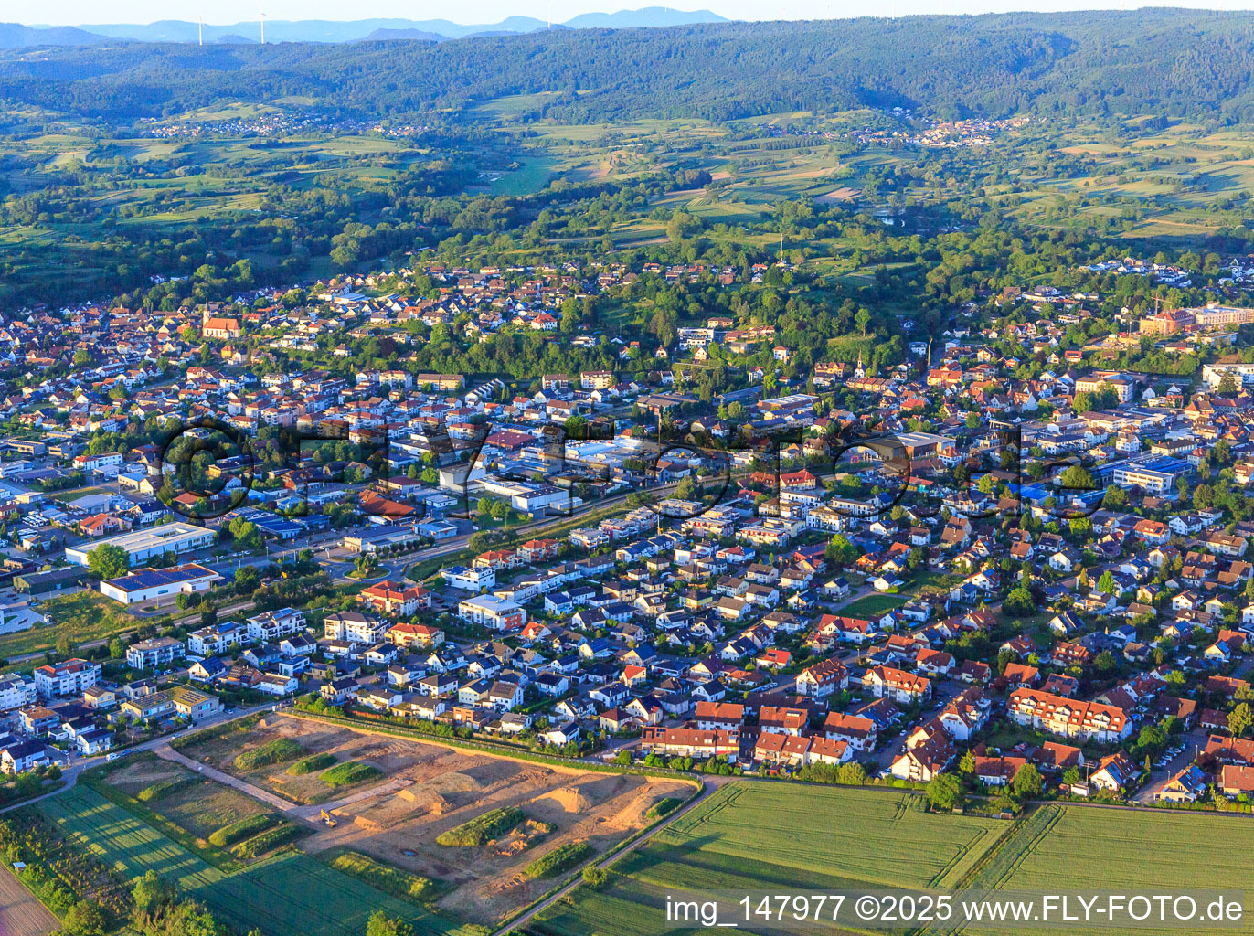 View of the town from the southwest in Ettenheim in the state Baden-Wuerttemberg, Germany