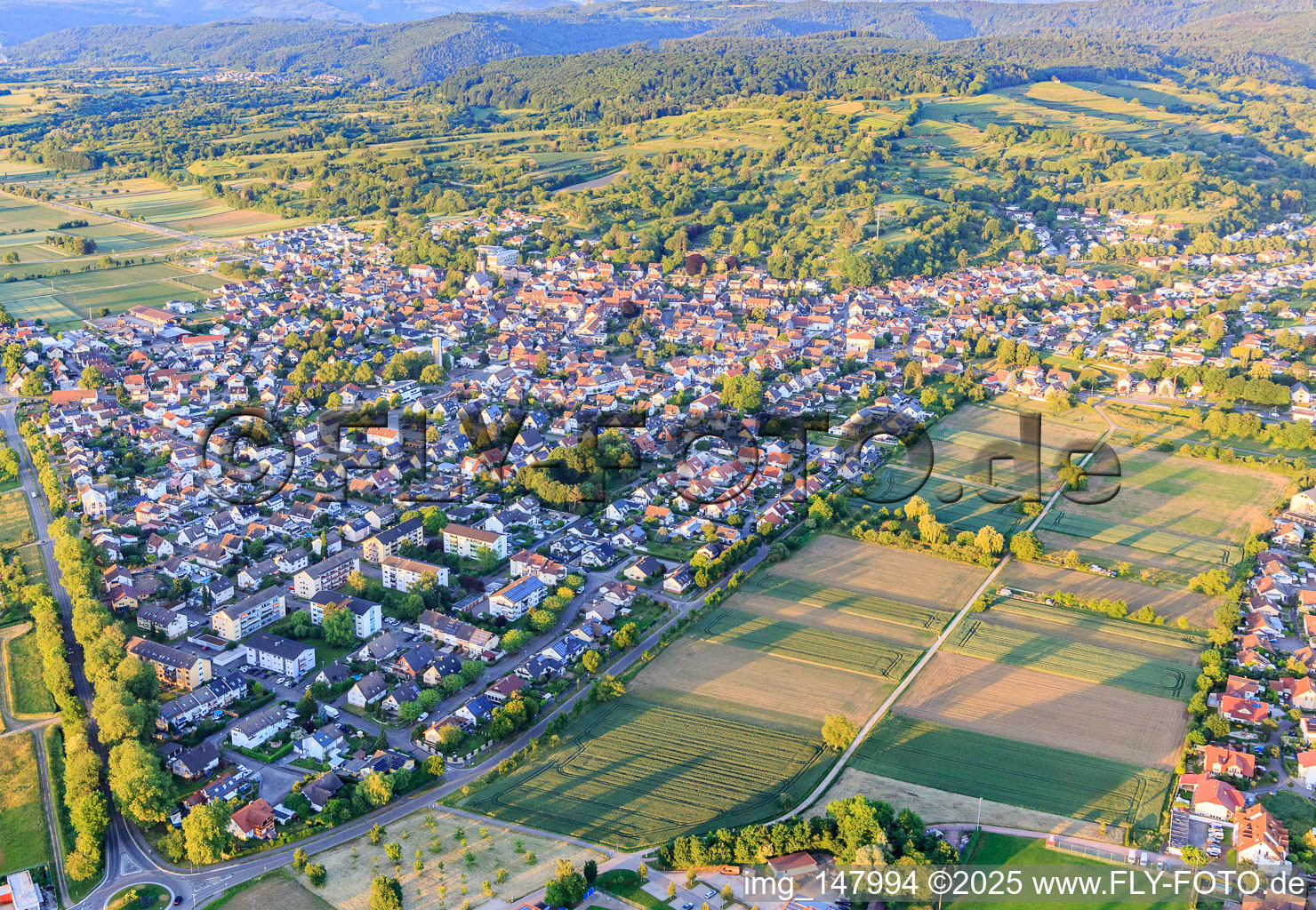 Aerial view of City view from the southwest in Kippenheim in the state Baden-Wuerttemberg, Germany