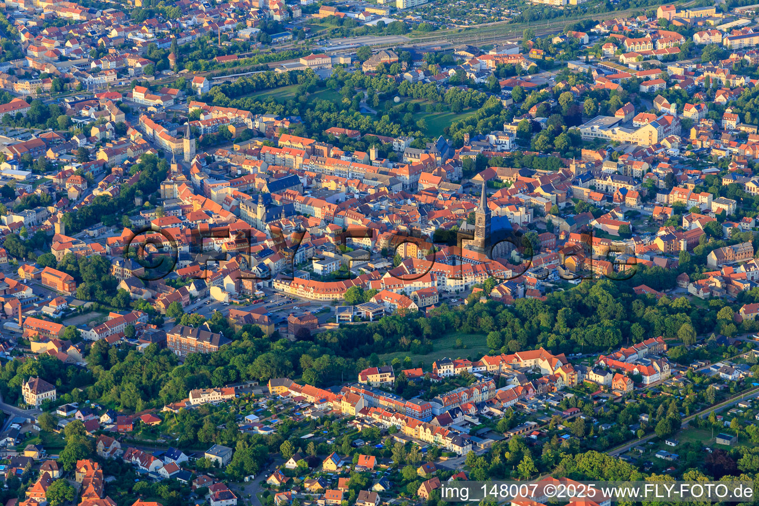Aerial view of City view from the southwest in Aschersleben in the state Saxony-Anhalt, Germany