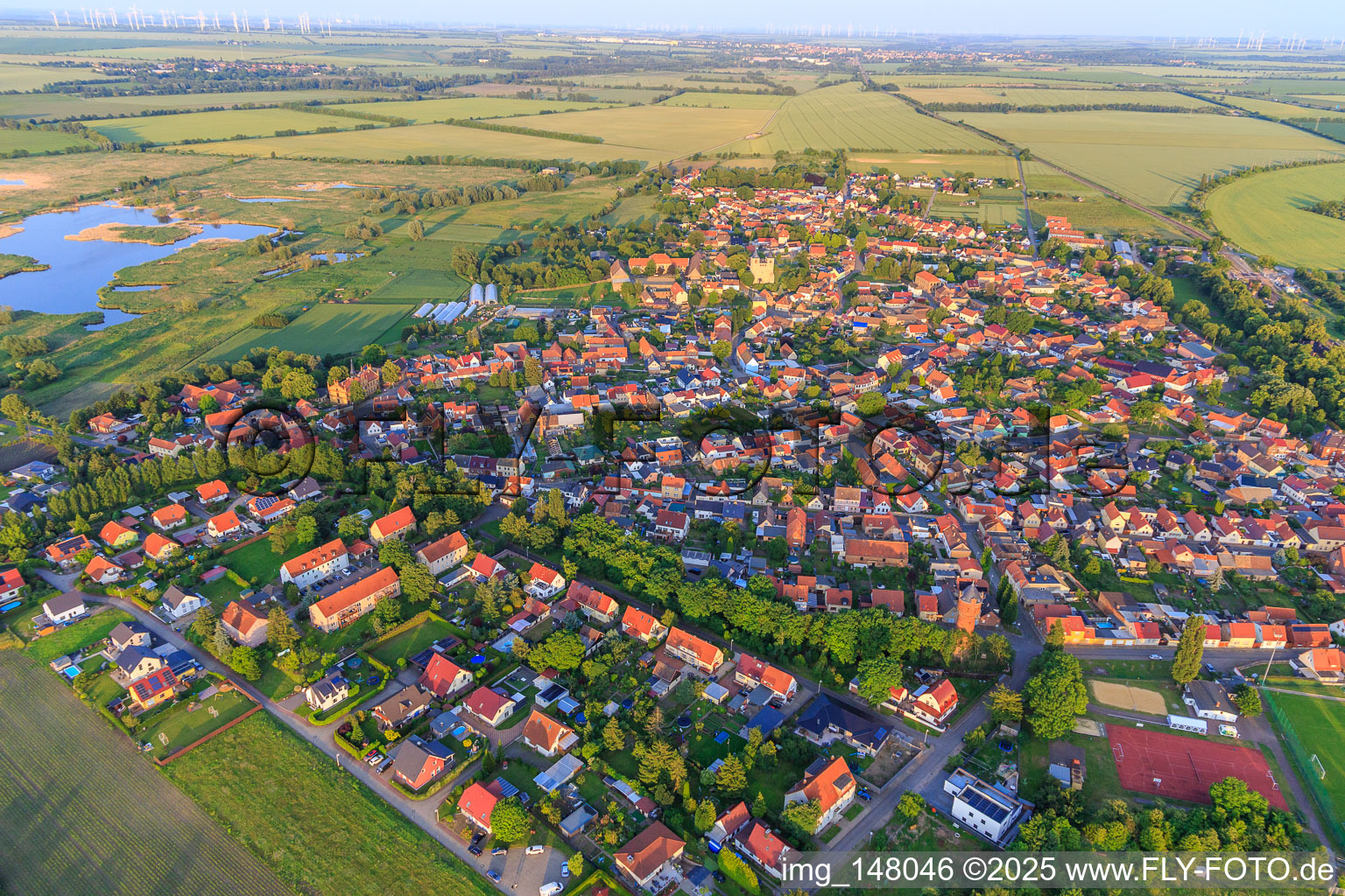 Overview of the town from the west in the district Frose in Seeland in the state Saxony-Anhalt, Germany