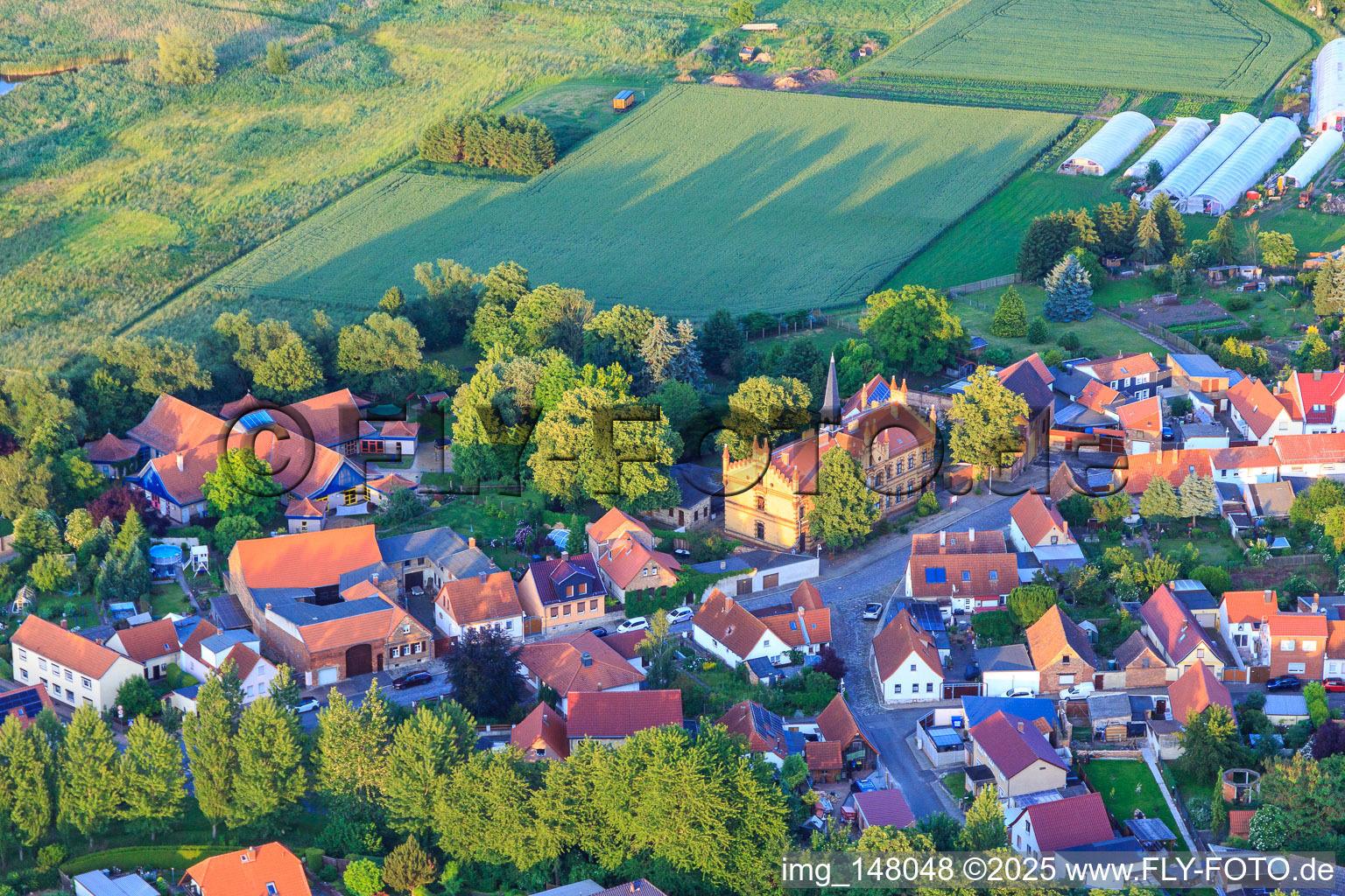 Aerial view of Town Hall / Municipal Administration in the district Frose in Seeland in the state Saxony-Anhalt, Germany