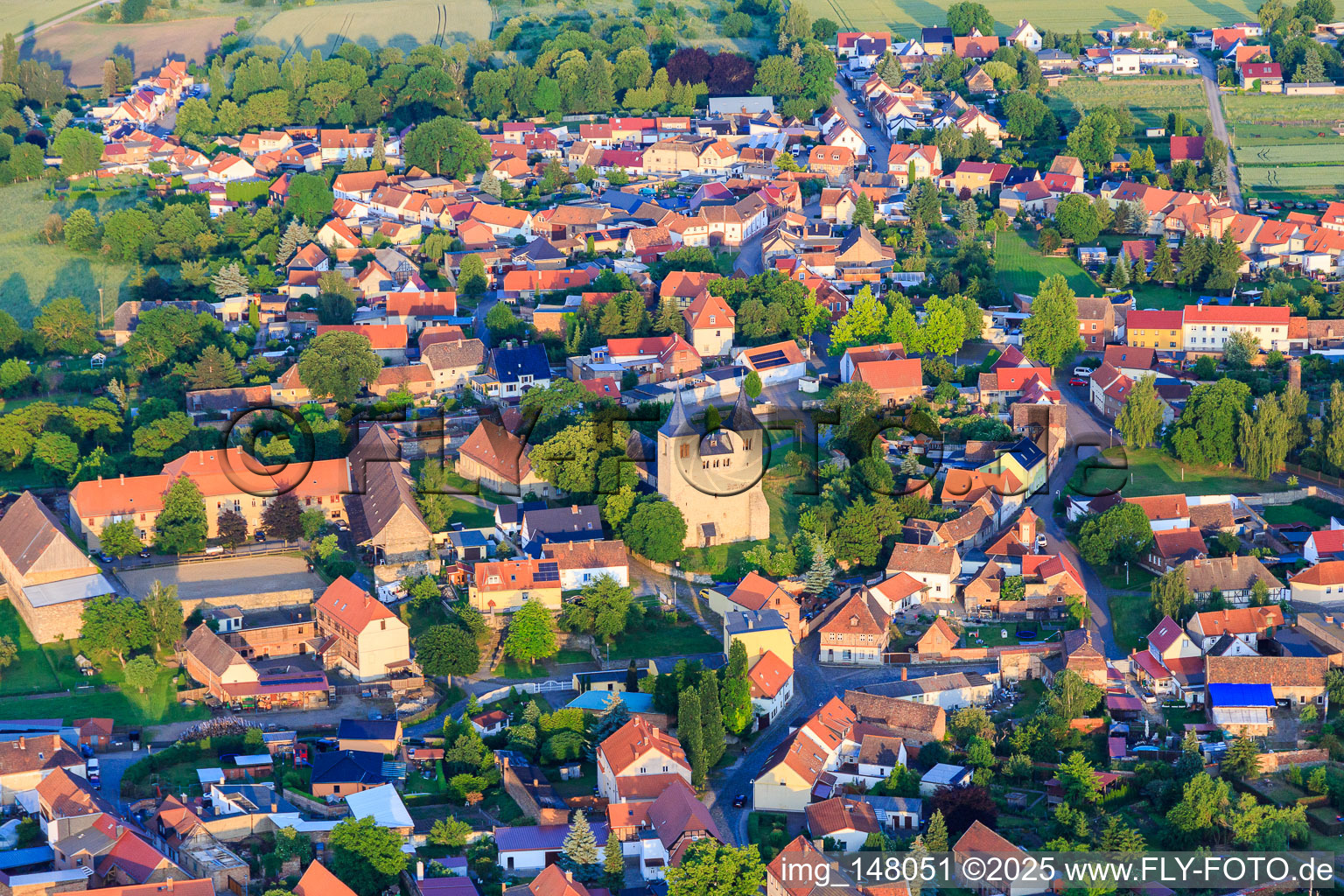 Aerial photograpy of Church on Kirchberg in the district Frose in Seeland in the state Saxony-Anhalt, Germany