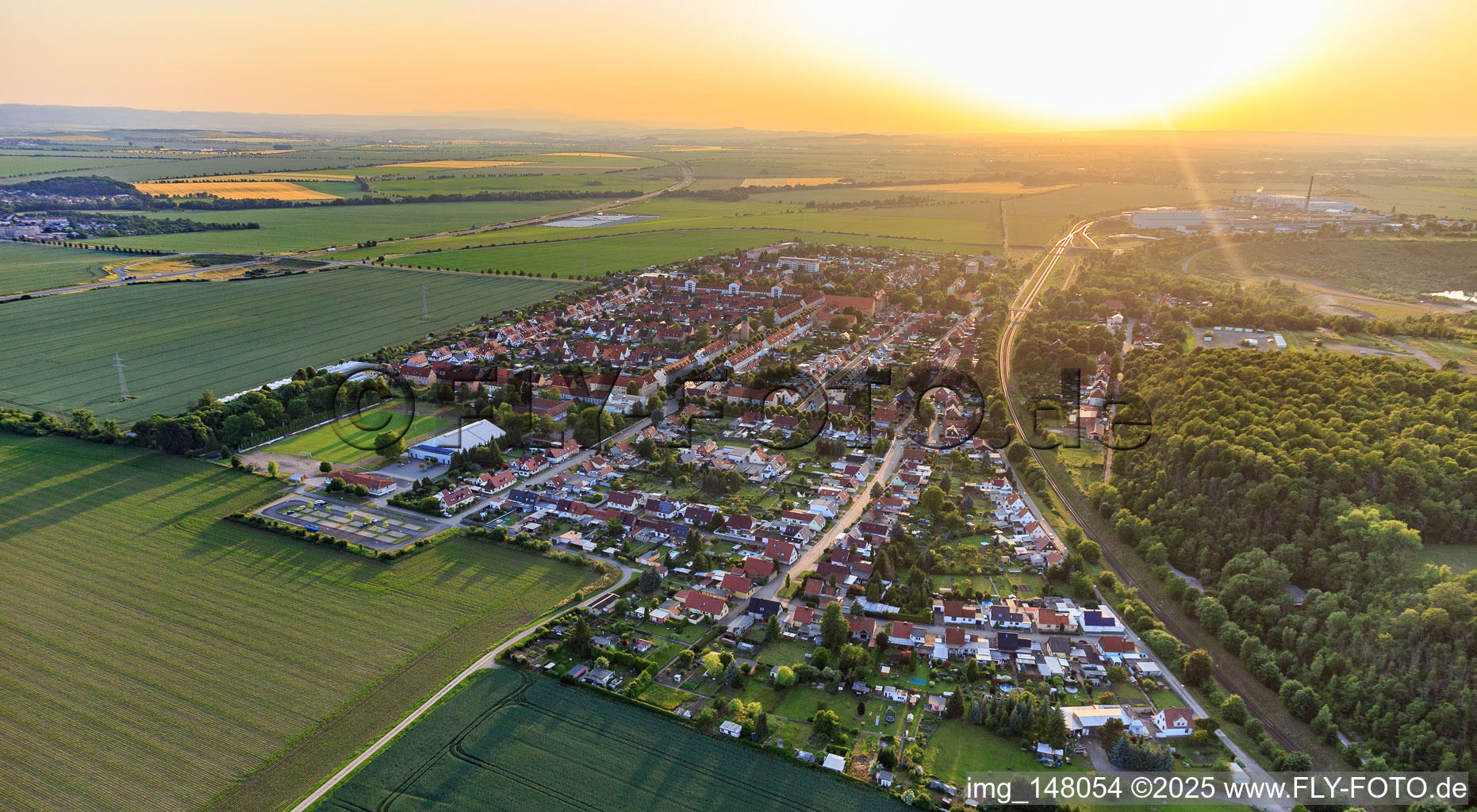 Overview of the town from the east in the district Nachterstedt in Seeland in the state Saxony-Anhalt, Germany