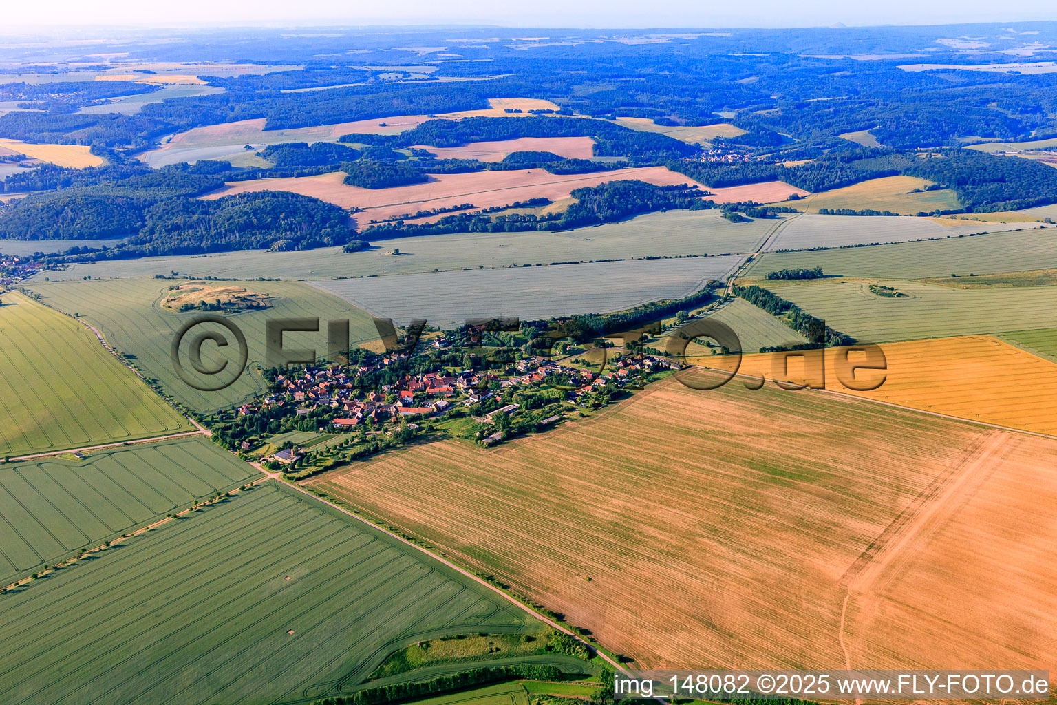 Aerial view of Village view from the north in the district Ulzigerode in Arnstein in the state Saxony-Anhalt, Germany