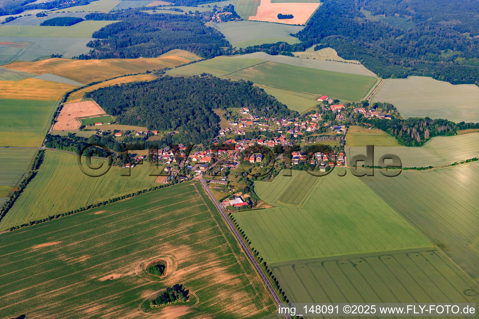 Village view from the northeast in the district Bräunrode in Arnstein in the state Saxony-Anhalt, Germany
