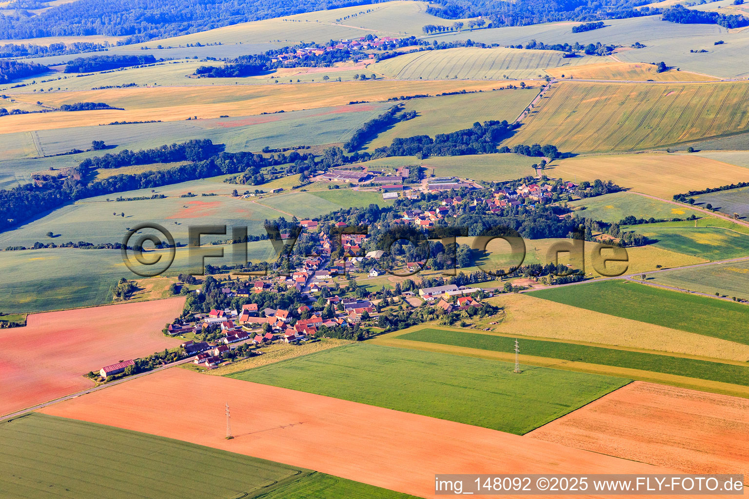 Village view from the north in the district Greifenhagen in Arnstein in the state Saxony-Anhalt, Germany