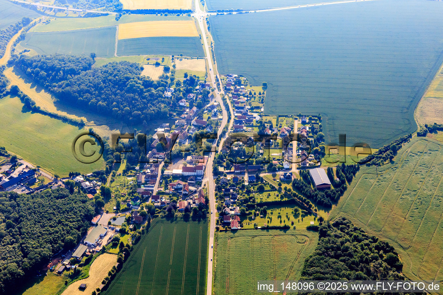 Village view from the west in the district Meisberg in Hettstedt in the state Saxony-Anhalt, Germany